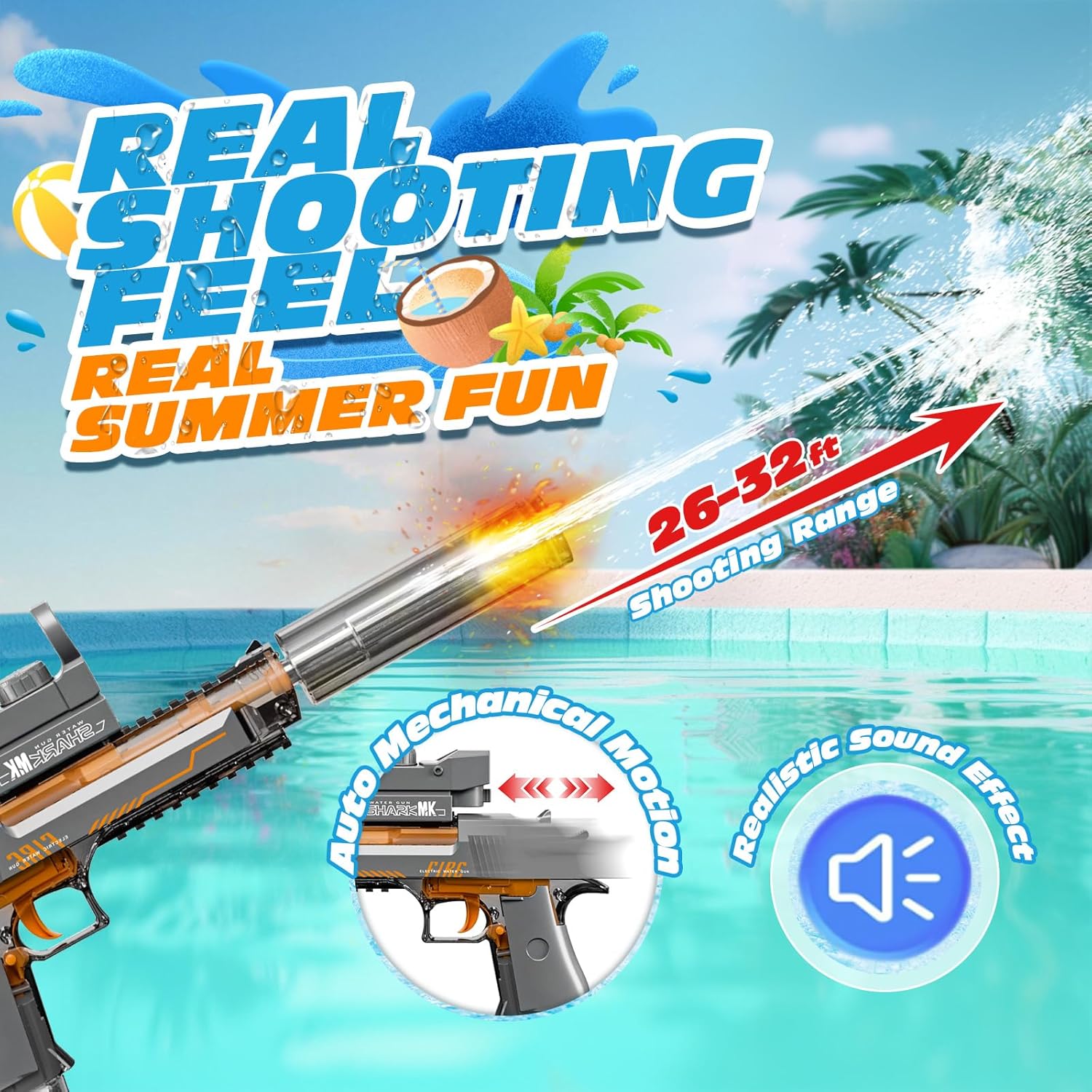 Electric Water Gun for Adults Kids, 2 Pack Automatic Squirt Gun, Battery Powered Water Pistol with Light-Up Muzzle, 26-32 FT Long Range, Summer Outdoor Beach Pool Party Toy Gift