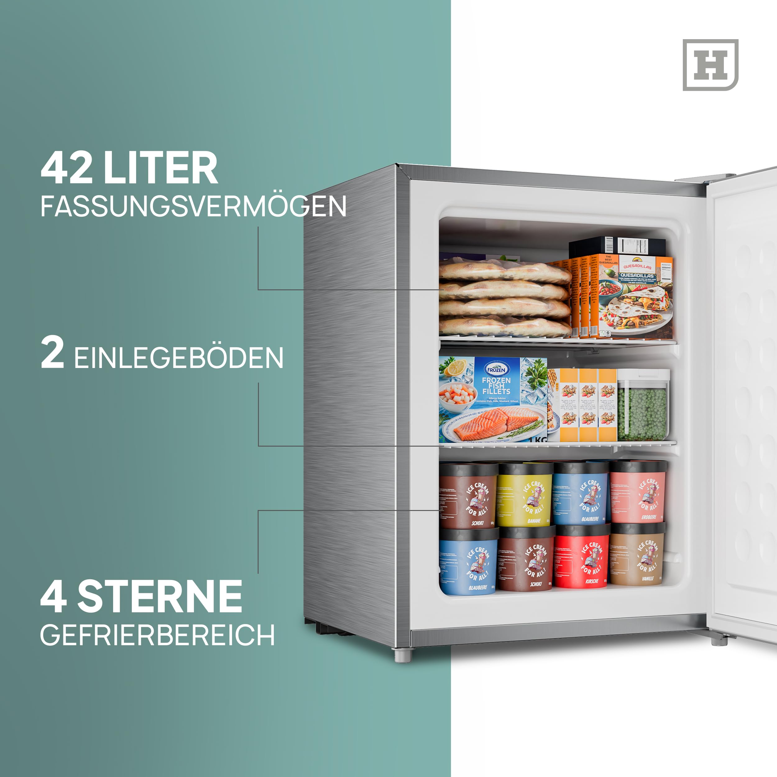 Heinrich’s Gefrierschrank bis -22°C Tiefkühlschrank 4-Sterne-Gefrierfach 40dB wechselbarer Türanschlag