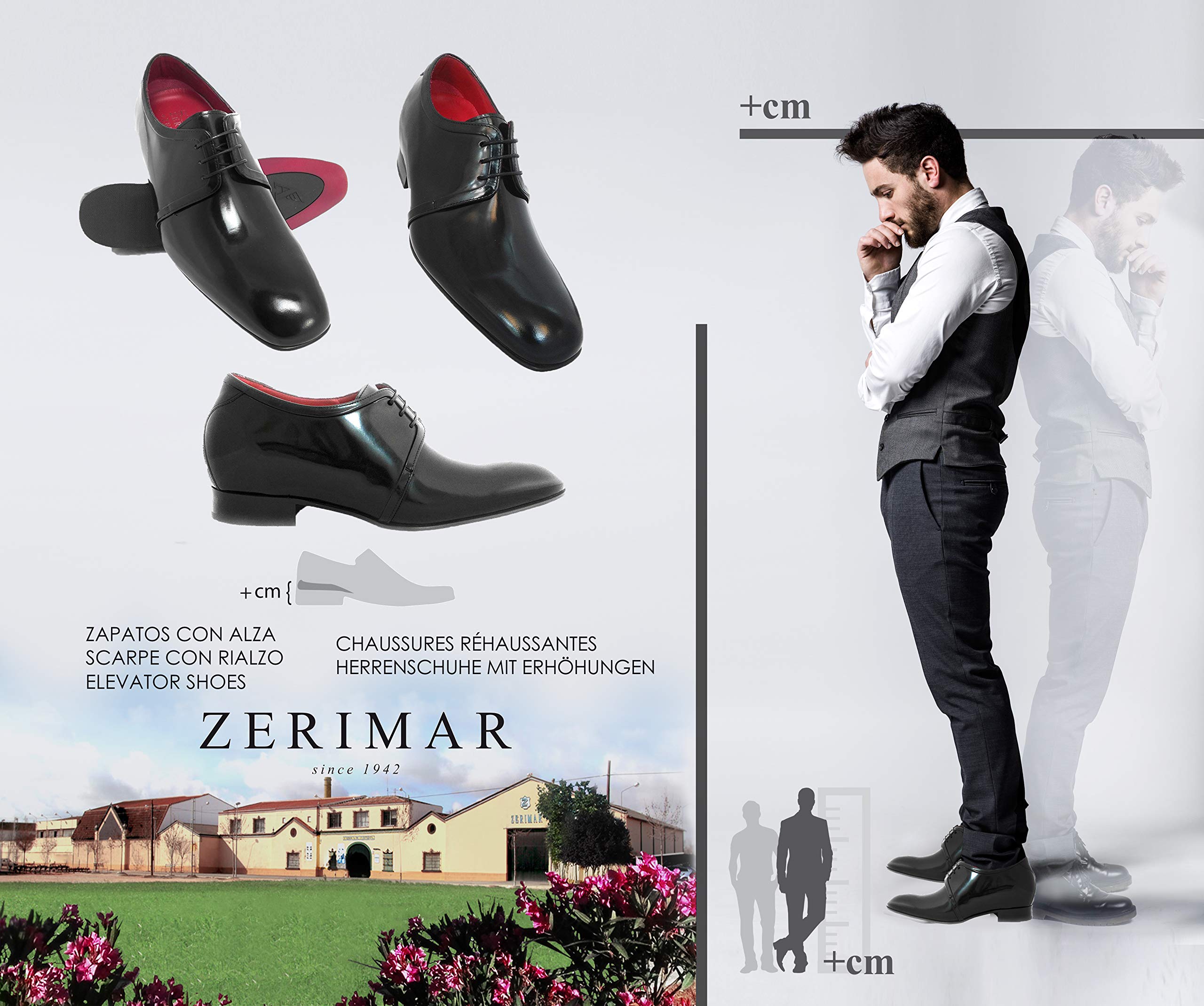 Zerimar Calzado con Alzas Interiores para Caballeros | Zapatos de Hombre con Alzas +7 cm | Calzado Elegante | Zapatos Piel Vestir