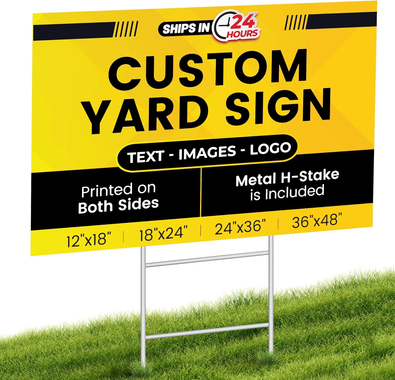 Custom Yard Signs with Stakes 24”x36” - Waterproof Corrugated Plastic Garage Sale Signs with Stakes - Double Sided Personalized Signs for Business, Events, Real Estate, Home or Offices
