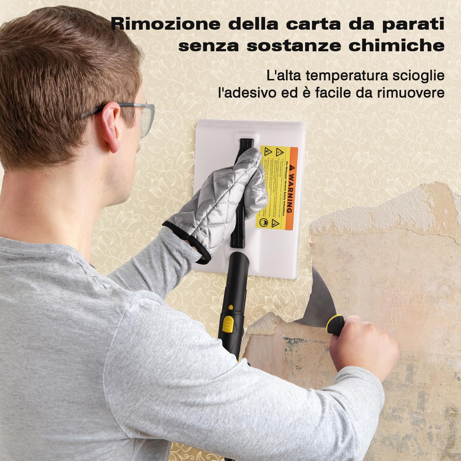TVD Pulitore a vapore, pulitore a vapore multiuso, pulitore a vapore con cavo di alimentazione extra lungo 5 m, per la rimozione di carta da parati, forno, tappeti, divano, tappezzeria, cimici