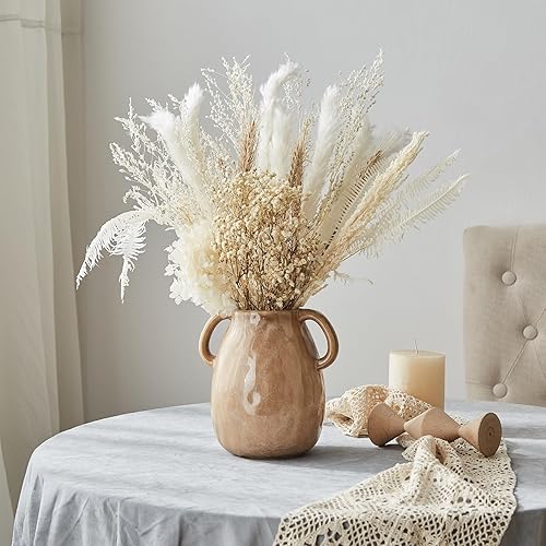 Miniatura 5 de Florero de cerámica marrón decorativo moderno jarrón de arcilla pequeño jarrón rústico de terracota para sala de estar, centros de mesa, comedor,