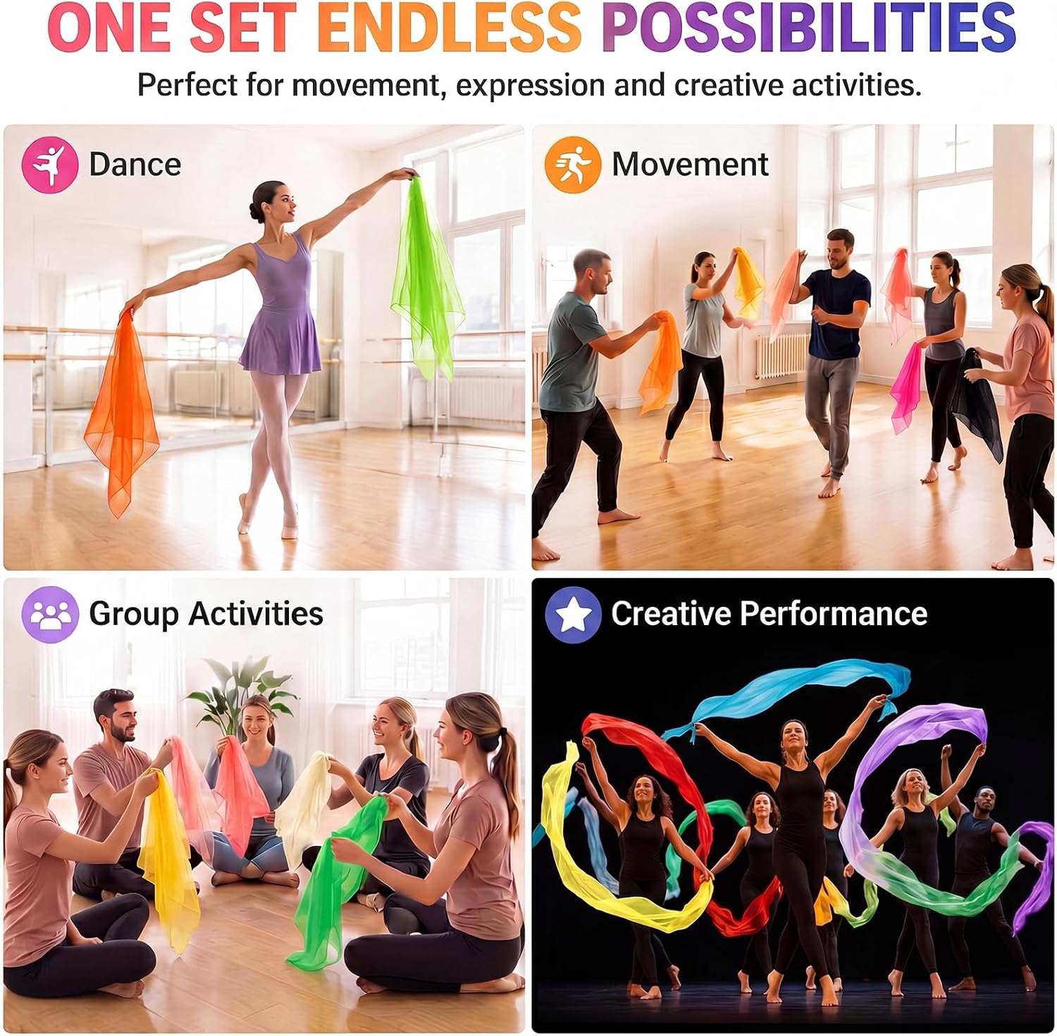 Breling 16 Pcs Large Chiffon Play Scarves Bulk Dance Juggling Scarves Soft Colorful for Music Movement Juggling Performance Magic Trick Props Accessories (16 Colors,59 x 20 Inch)