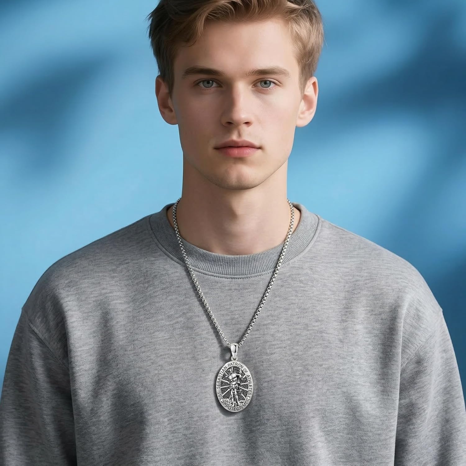 St Sebastian Medal Necklace Patron Saint Medal Necklace Saint Sebastian Pendant for Athletes Religious Jewelry for Men Women
