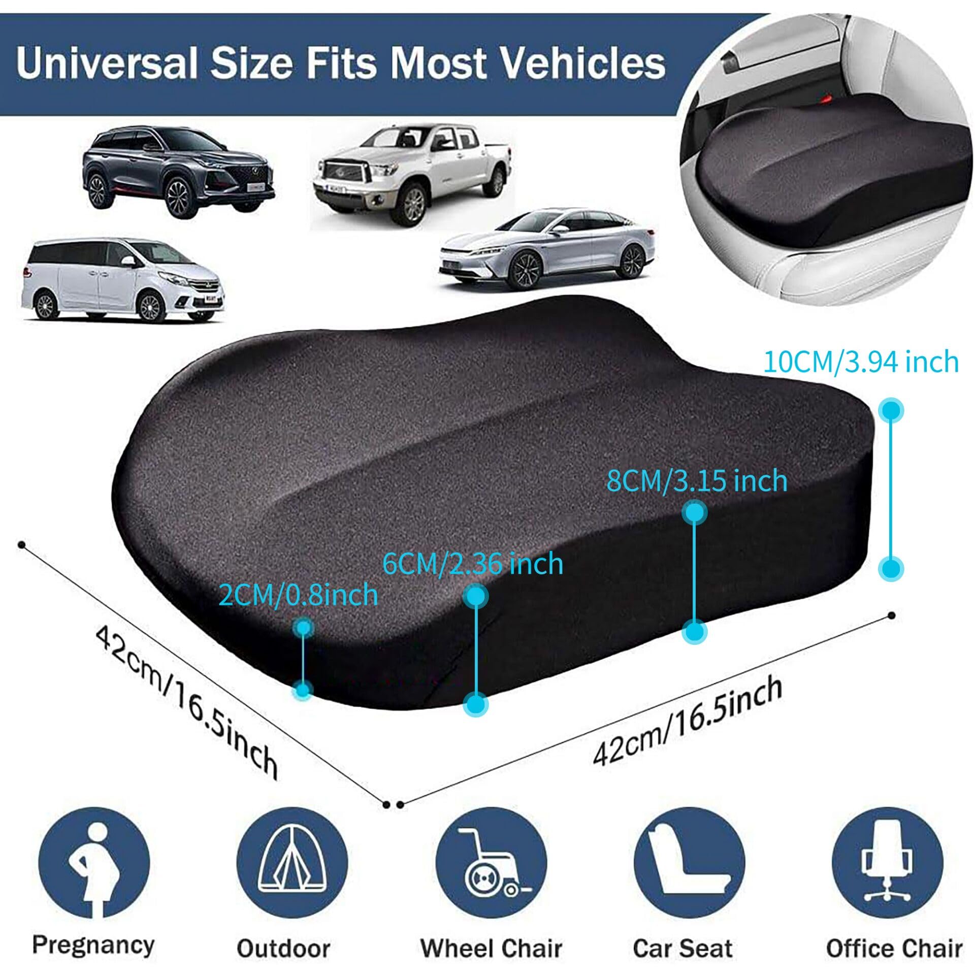 ACBAGI Cuscino di Seduta per Auto per Adulti, Cuscino per Sedile di Guida, Cuscino Sedile in Memory Foam Comfort per Altezza, Sedile di Supporto per Auto, Sedia da Ufficio e Sedia per la Casa (Nero A)