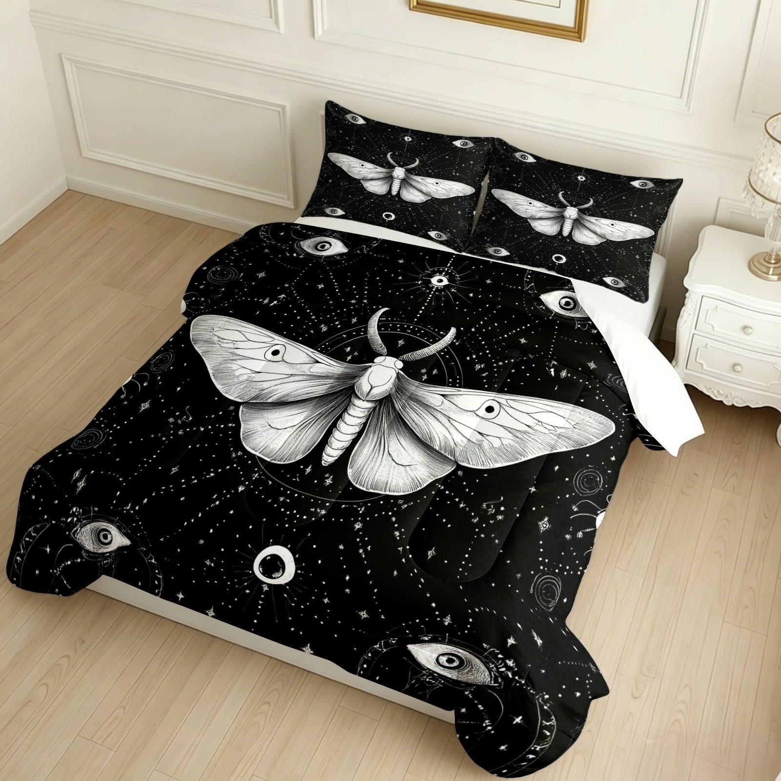 Trapunta 4 Stagioni Falena astratta 155 x 220 cm Piumino Lavabile in Microfibra nero Morbido e Caldo per Adulti e Bambini