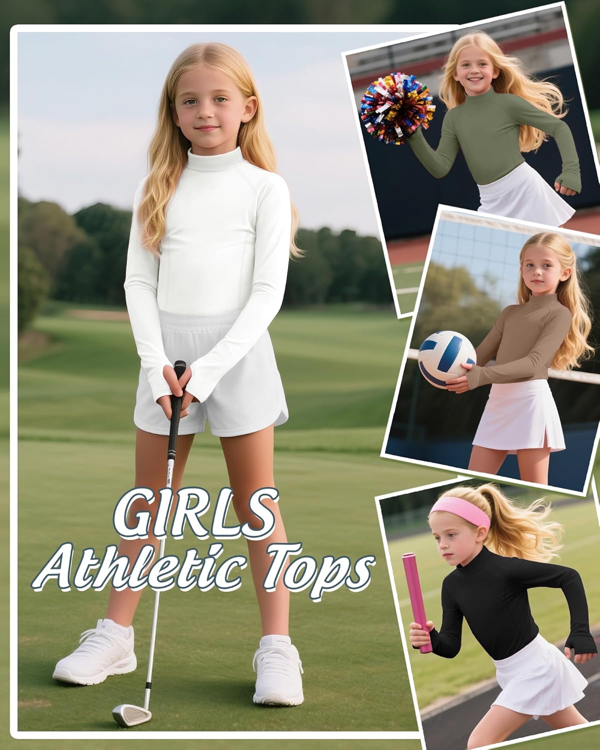 4 Pack Girls Long Sleeve Athletic Shirts Kids Mock Turtleneck Raglan Tops Thumb Hole Activewear Sports Yoga Tees - Image 4