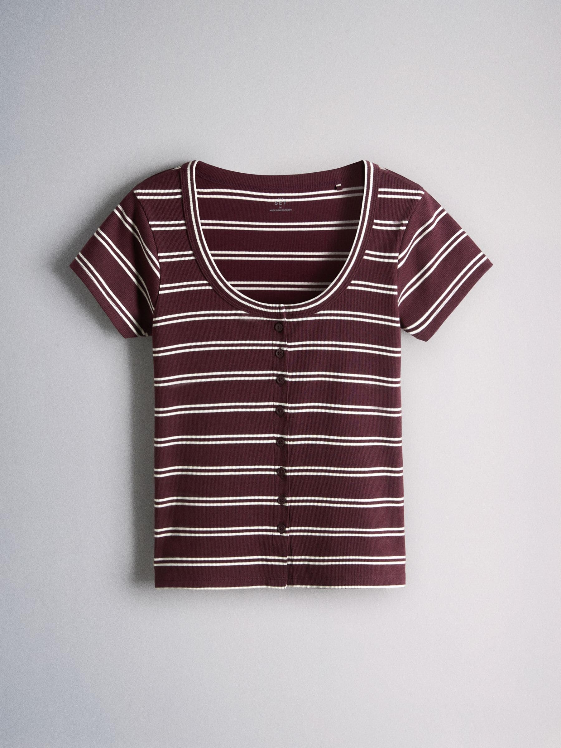 THE SET Damen Oberteile mit U-Ausschnitt und Knopfleiste, 4er-Pack