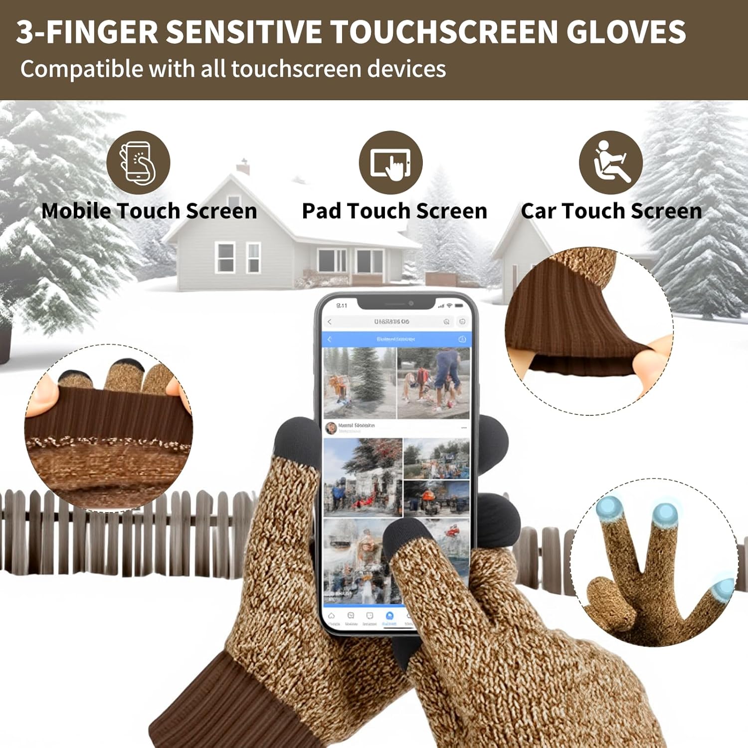 Mens Winter Beanie Hats Scarf for Men with Touchscreen Gloves, Warm Long Scaves Fleece Lined Hats Knit Gloves Set Gifts - Image 4