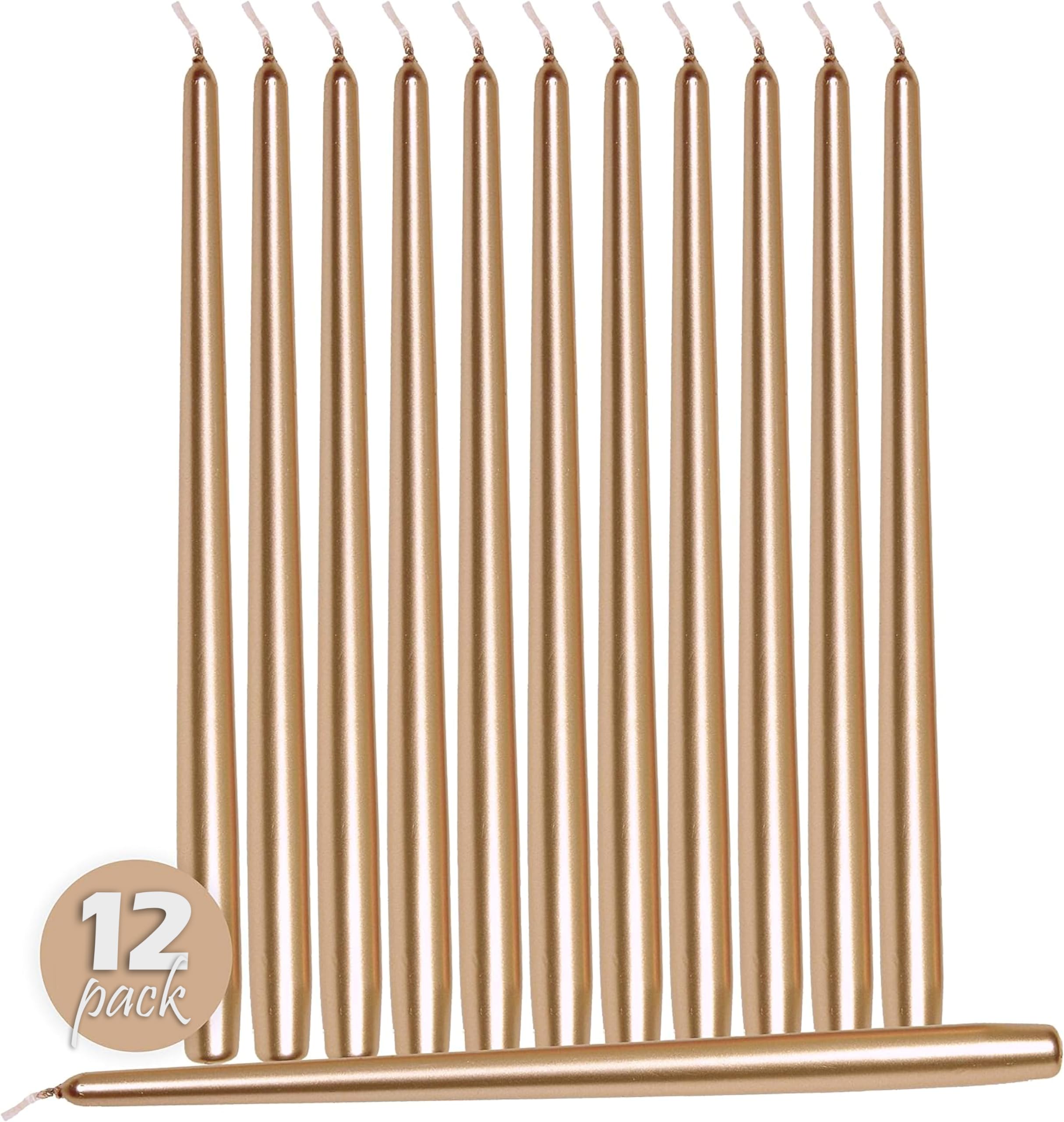 Hyoola Stożkowe Świece Dekoracyjne – Świece Stożkowe – Świeczka Bezzapachowa – Świece Niekapiące – Eleganckie Świece Ozdobne 30 cm, Metaliczna miedź - 12 Sztuk - Czas Spalania 10 Godzin