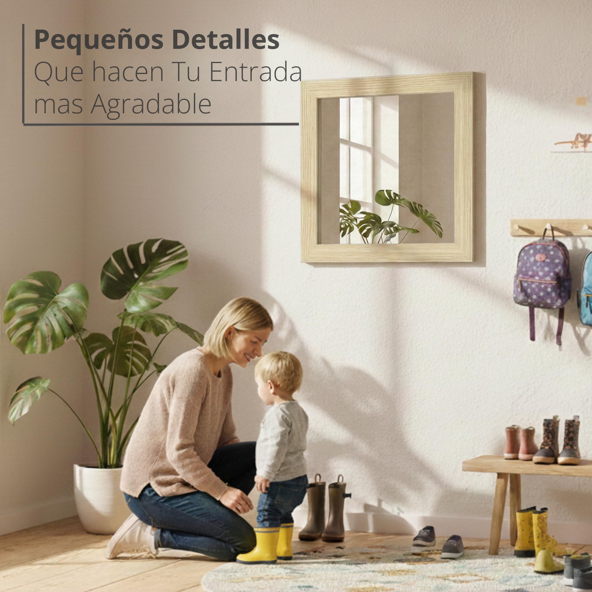 CHELY INTERMARKET MOD128 Espejo Pared Vertical Decorativo Grande Estilo Moderno Marco Madera Cuerpo Entero Elegante 60x80 cm Haya Ideal Recibidor Dormitorio Baño Incluye Kit Montaje