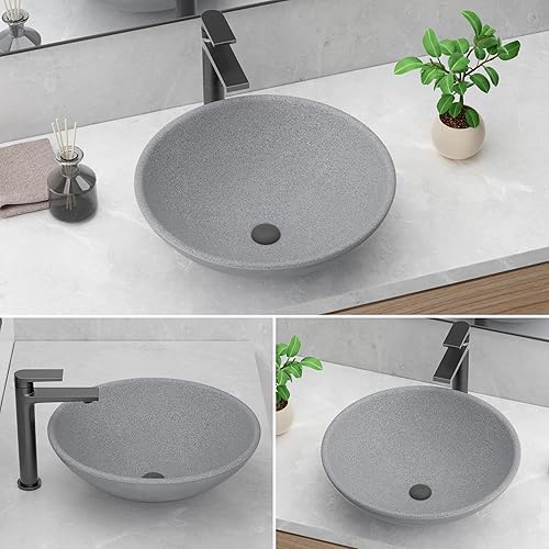 Miniatura 4 de Fregadero redondo de baño de 16 pulgadas, fregadero de baño de encimera, fregadero de baño pequeño de hormigón, fregadero de baño sobre encimera,