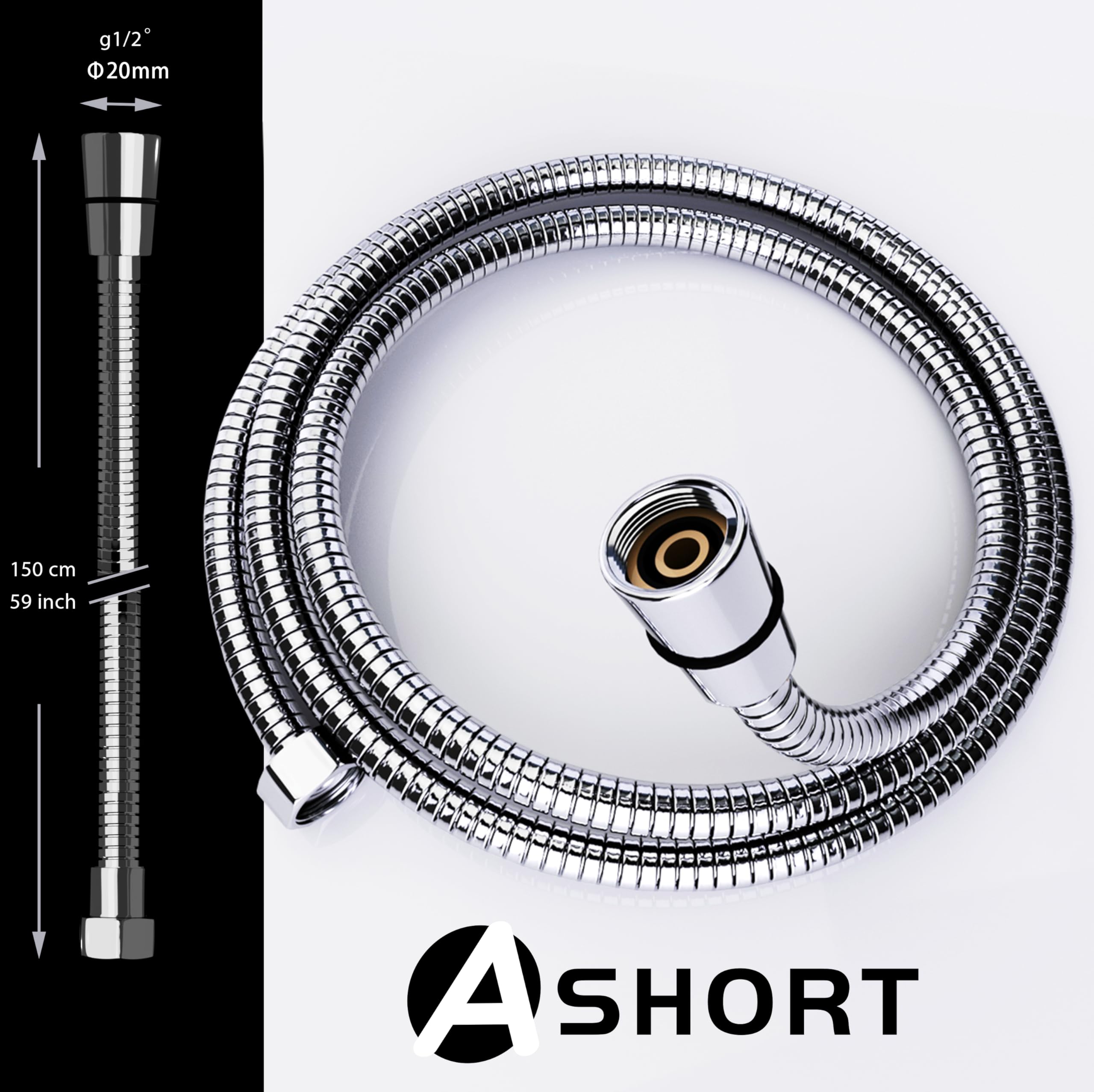Tubo doccia flessibile da 1,5 m, in acciaio inox, anti-torsione e anti-piegatura, antiperdite, universale G1/2", cromato/argento (1.5M)