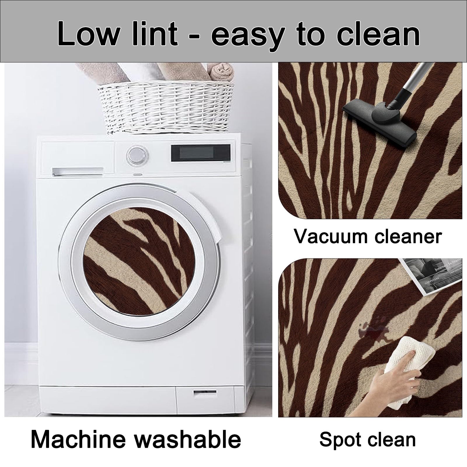 160 x 230 cm – Antidérapant, Doux Lavable en Machine, Motif Imprimé Animal Peau De Zèbre – Tapis de Sol pour Chambre, Salle de Séjour, Marron Beige