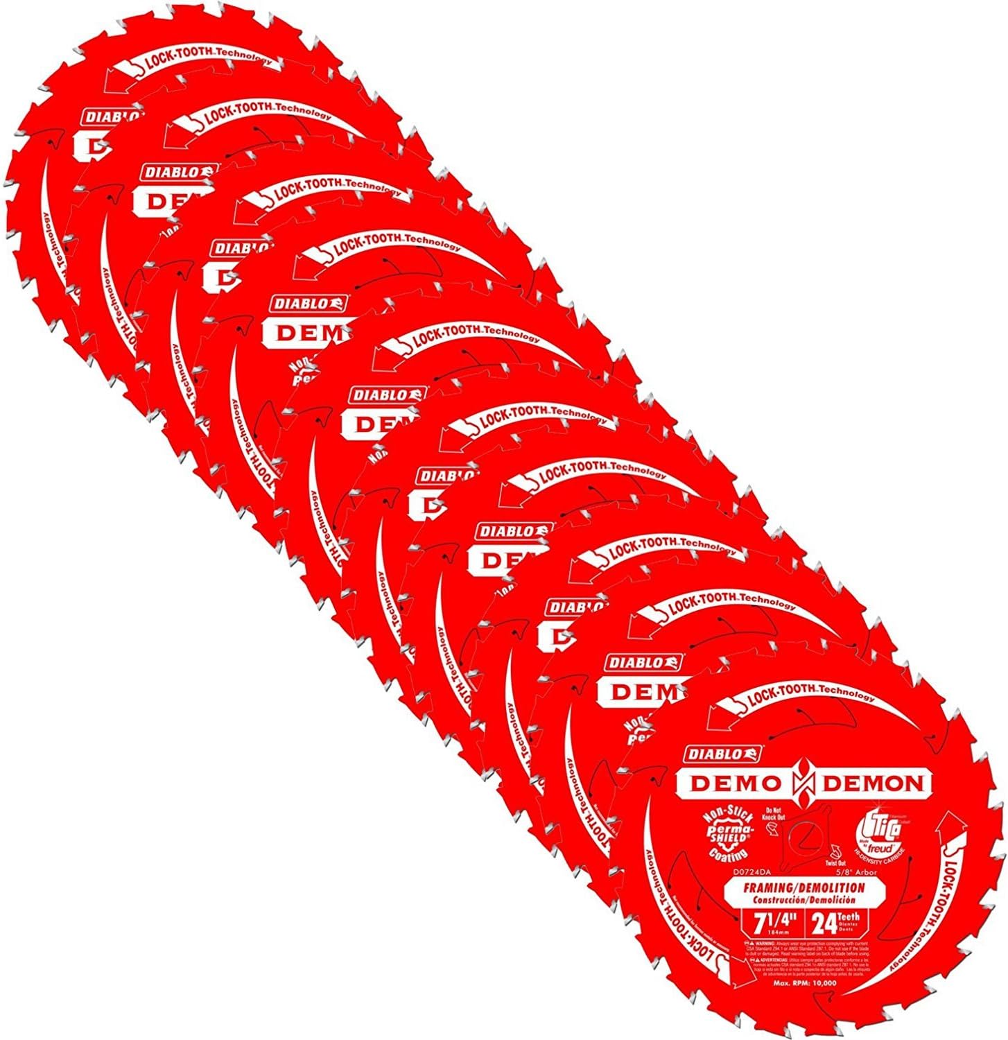 Diablo by Freud D0724DA-10 7-1/4" 24T 5/8" Demo Demon Saw Blade (10 per pack)
