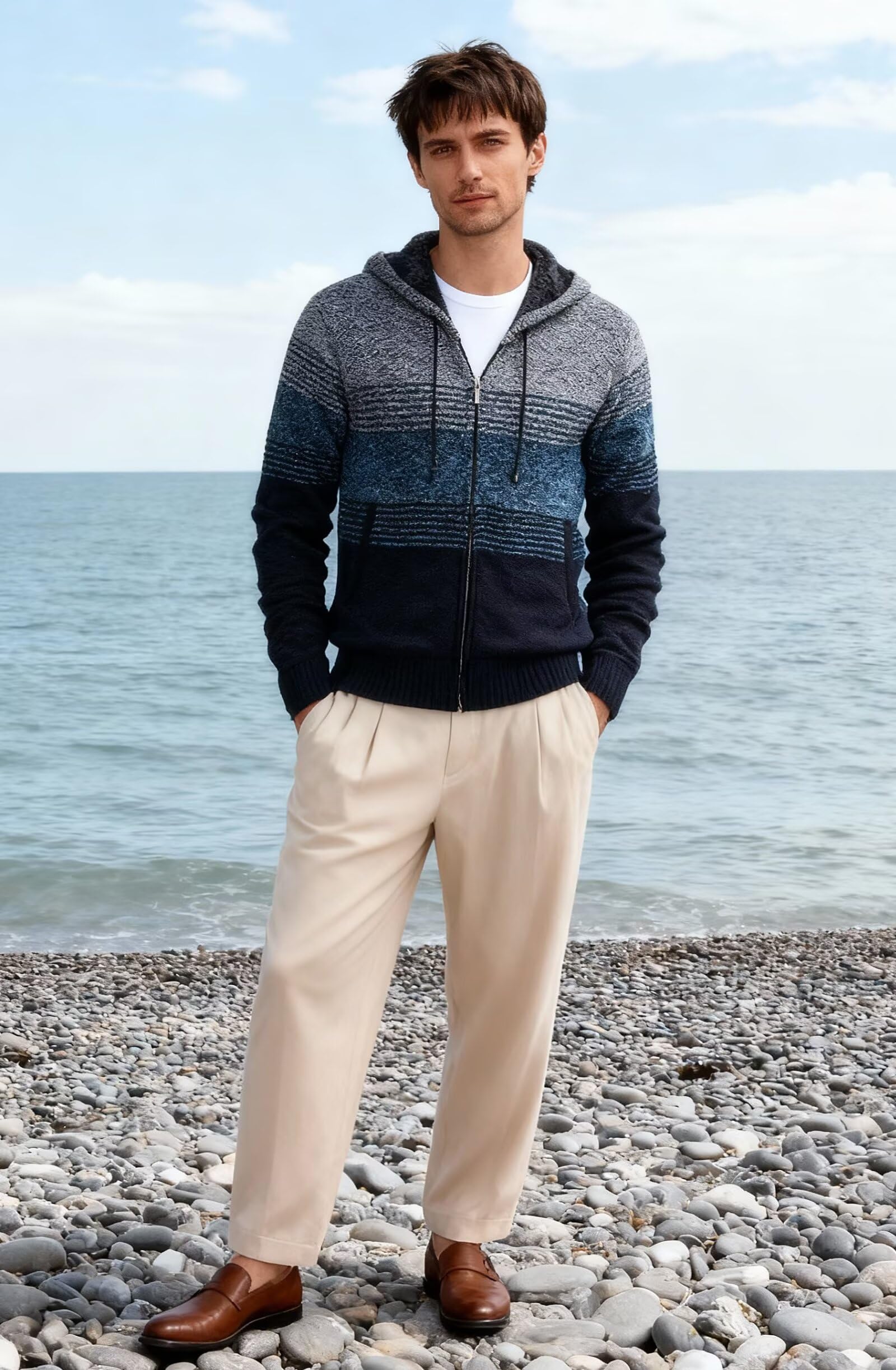 Herren Hoodie mit Kapuze Pullover Pulli Strick-Sweatshirt-Strickjacke-Cardigan, Freizeit-Winter-Kapuzen-Pulli-Strick-Jacke, Fleece-Innenseite Outdoor Herren Kapuzenjacke für Hoodie