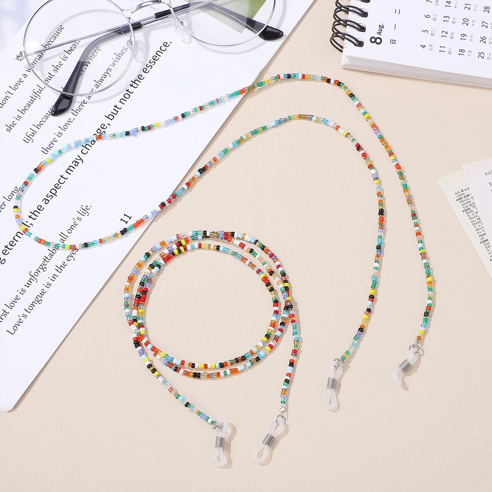 Toyvian Catenella per Occhiali in Plastica 2 Pezzi Perline Colorate Fatte a Mano, Design Elegante Antiscivolo per Proteggere gli Occhiali Dalla Caduta, per Uso Quotidiano