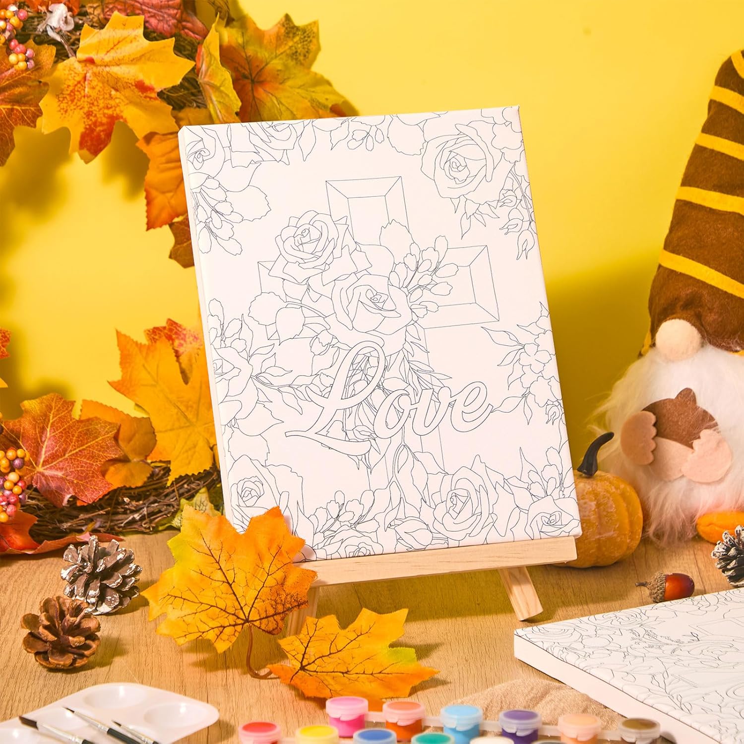 Humyoun 8 Sets 8" x 10" Inspirational Cross Pre Drawn Canvas to Paint for Sip and Paint Party Religious Predrawn Coloring Set Pre Sketched Canvas Boards with Paints and Brushes for Adult