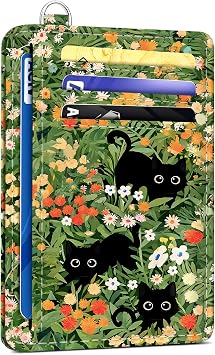 SEAVILIA Small Credit Card Holder for Women, Slim RFID Blocking Wallet | Cute Mini ID Card Case, Thin Minimalist Pocket Wallet, Gift for Girls, Black Cat Floral