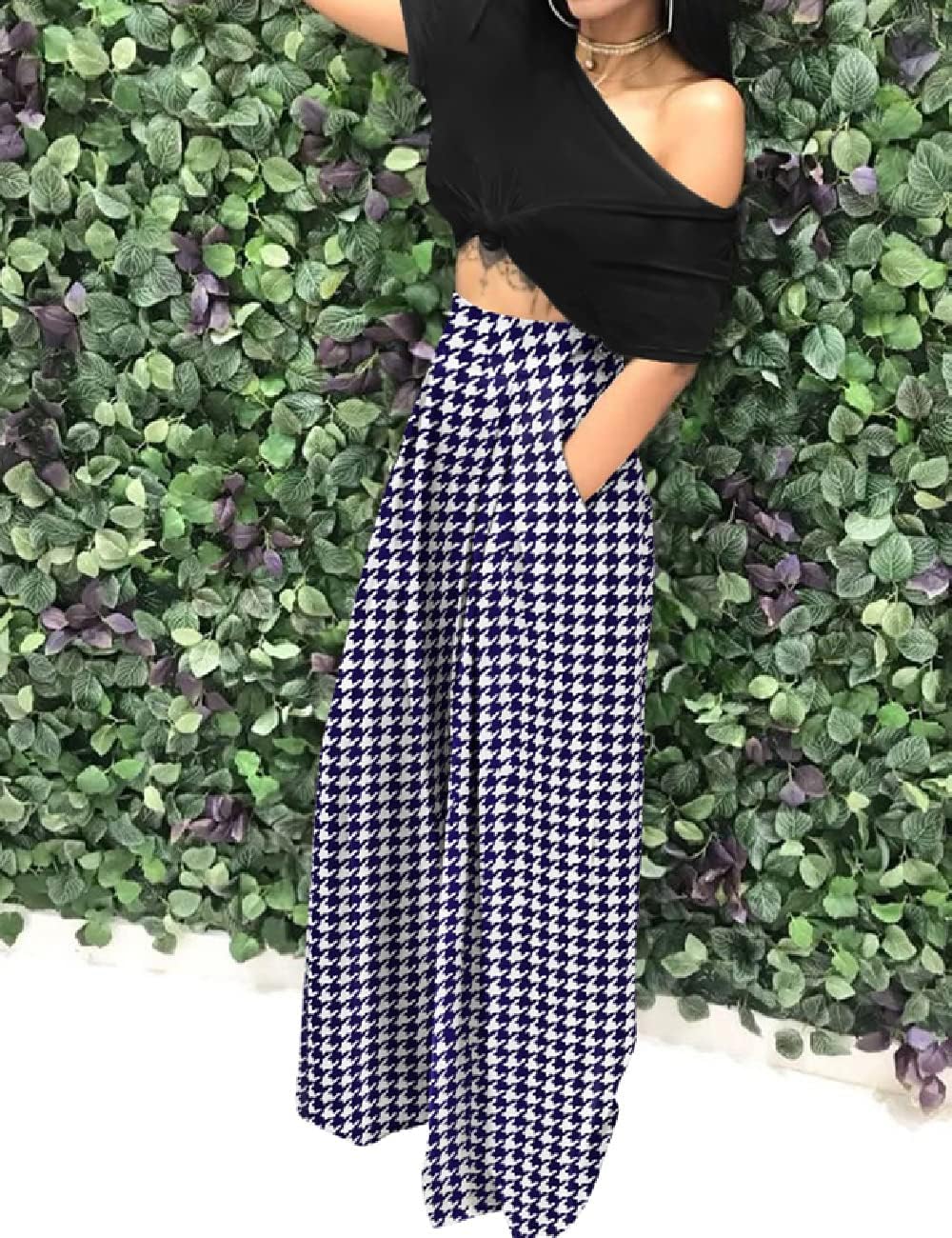 Swallow Gird Wide Leg Pants for Women, Palazzo Pants for Women with Pockets (Swallow Gird-Blue, M) - Image 3