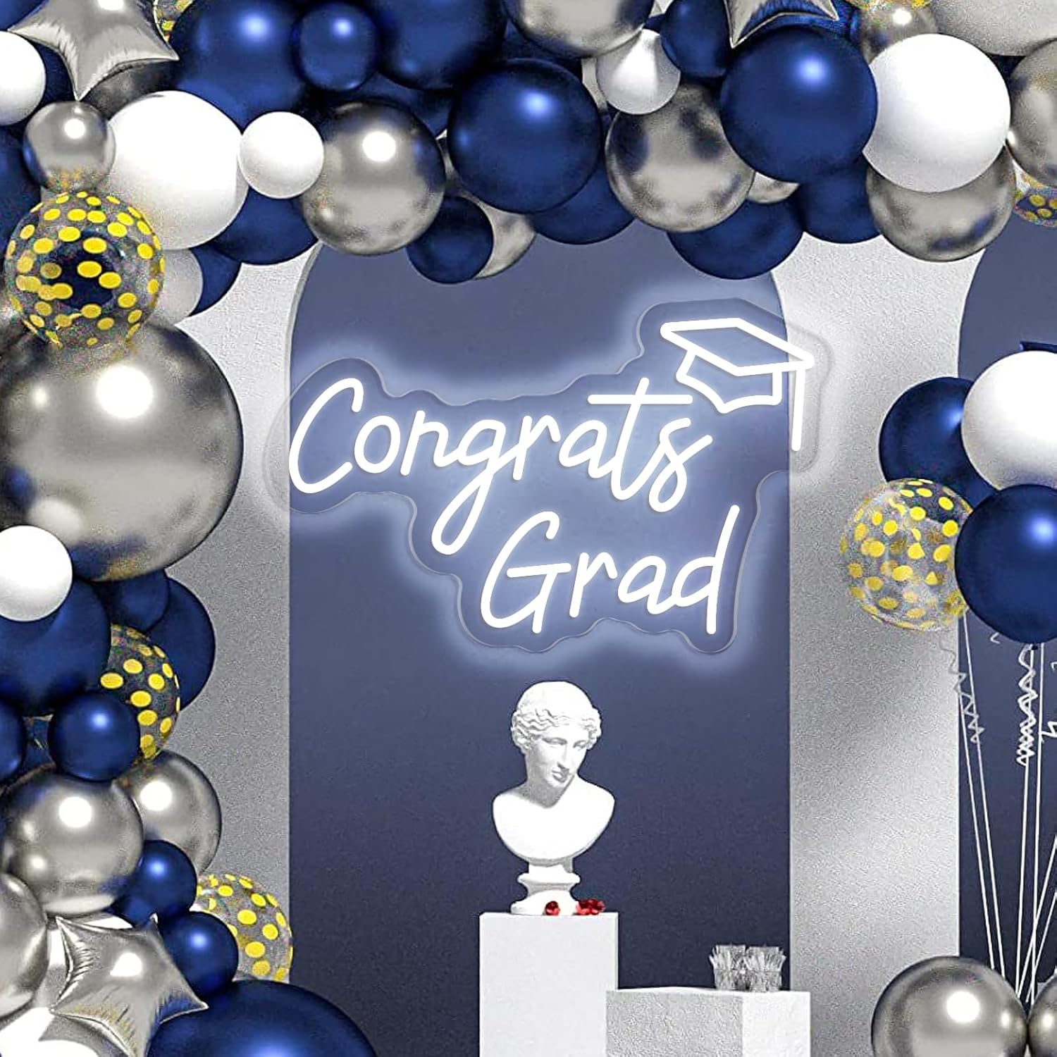 Congrats Grad Neon Sign for Photo Backdrop, Graduation LED Light Up Sign with Cap Design for Prom Parties and Class of 2025 Celebrations Yard Décor, Background, Gifts, Dimmable, White