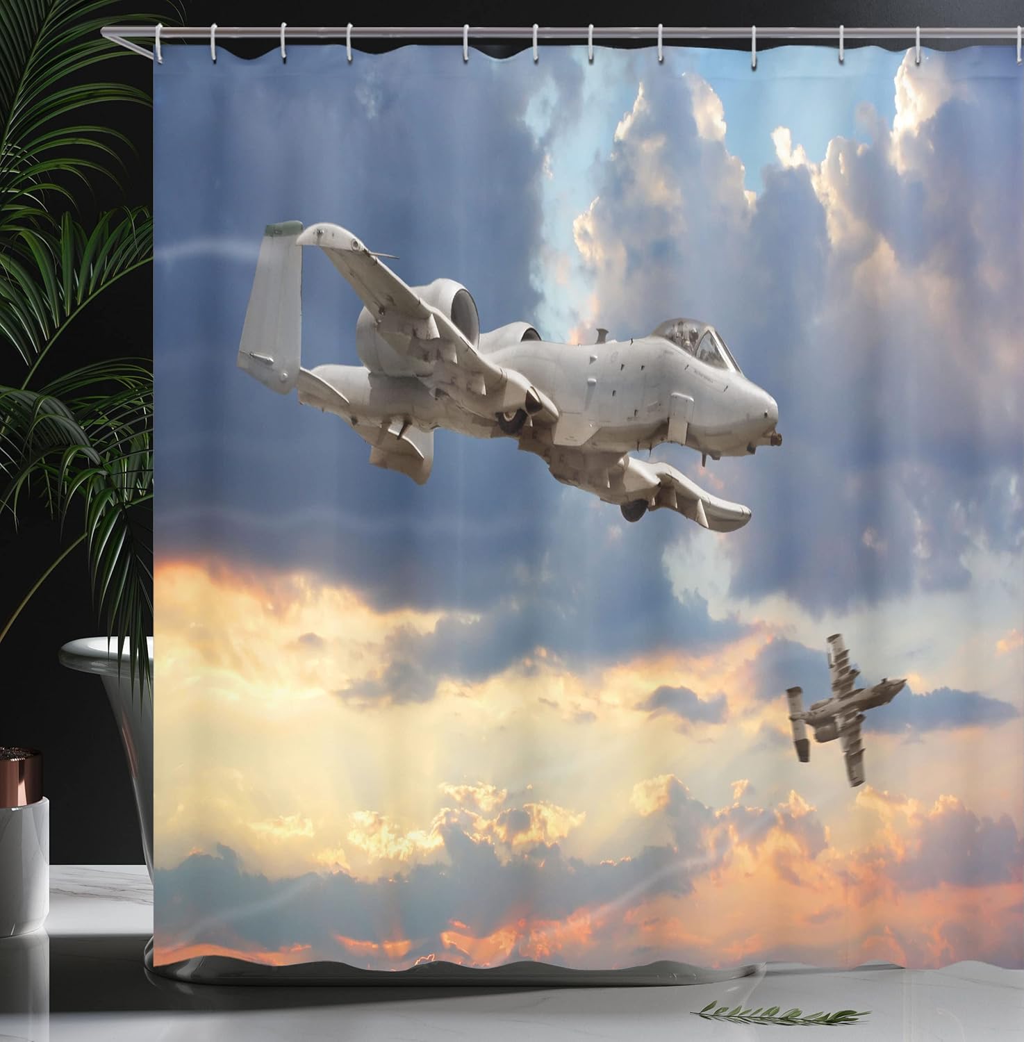 Ambesonne Airplane Shower Curtain, Peacekeepers Mission Jet up International Flight Picture Aviation Theme Image, Cloth Fabric Bathroom Decor Set with Hooks, 69" W x 75" L, Blue Grey