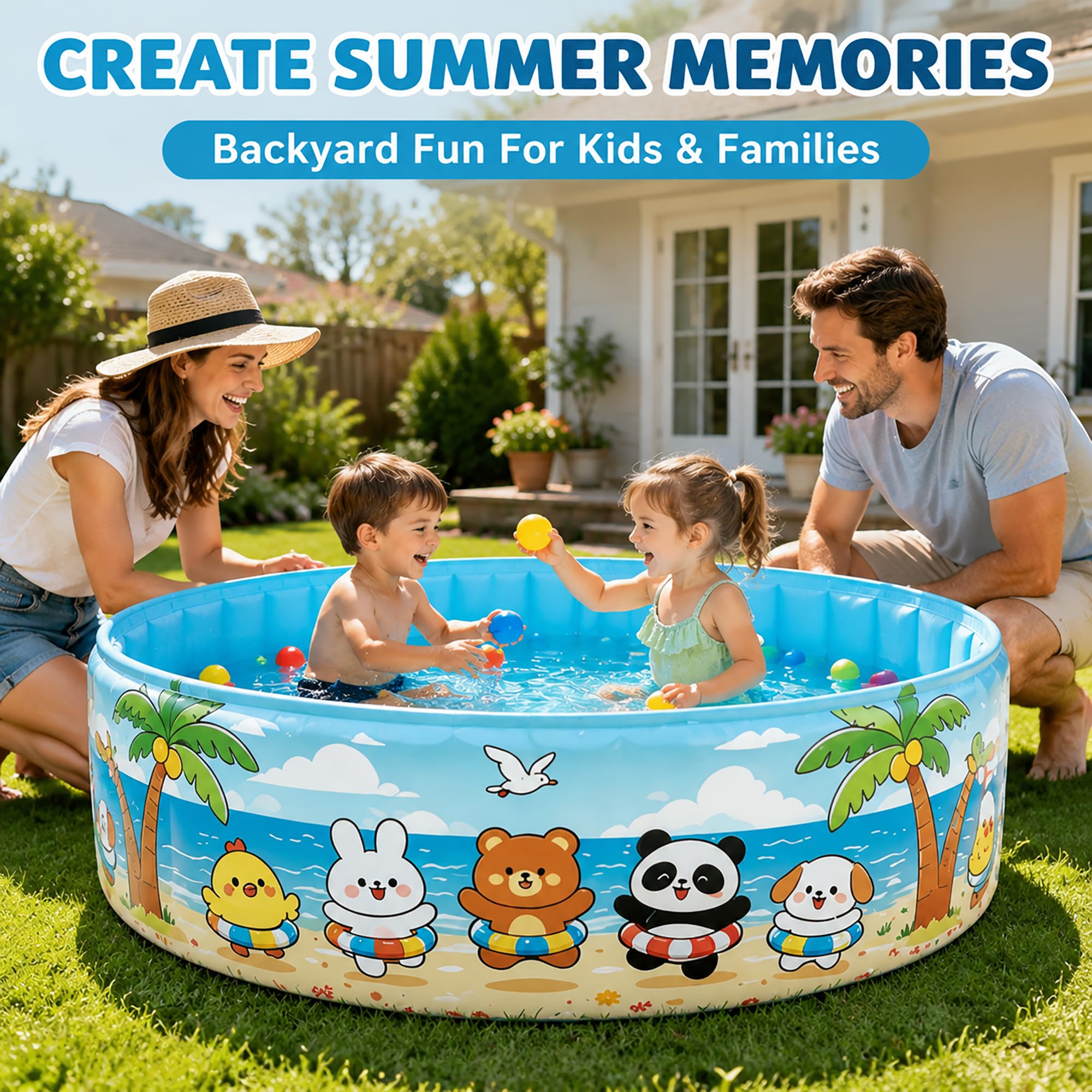Piscina Infantil Plegable, Sin Inflar, Piscina Rígida para Niños