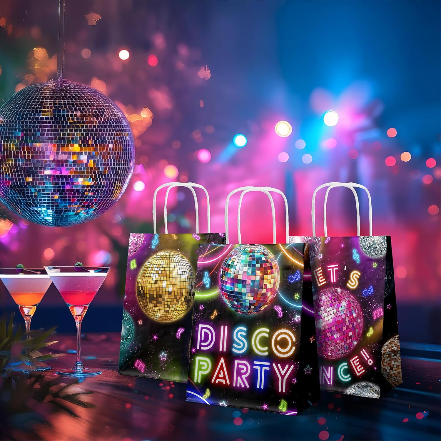 24 Pack Disco Party Favor Bags for Kids – Retro Goodie Bags with Handles, Disco Birthday Decorations, 70s Party Supplies for Girls and Boys - Image 4