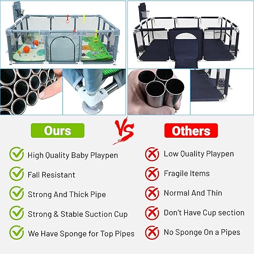 Miniatura 3 de Corralito mejorado con alfombrilla plegable gruesa mejorada, pelotas, 4 anillos, bolsa de almacenamiento, aro de baloncesto y redes de fútbol, patio