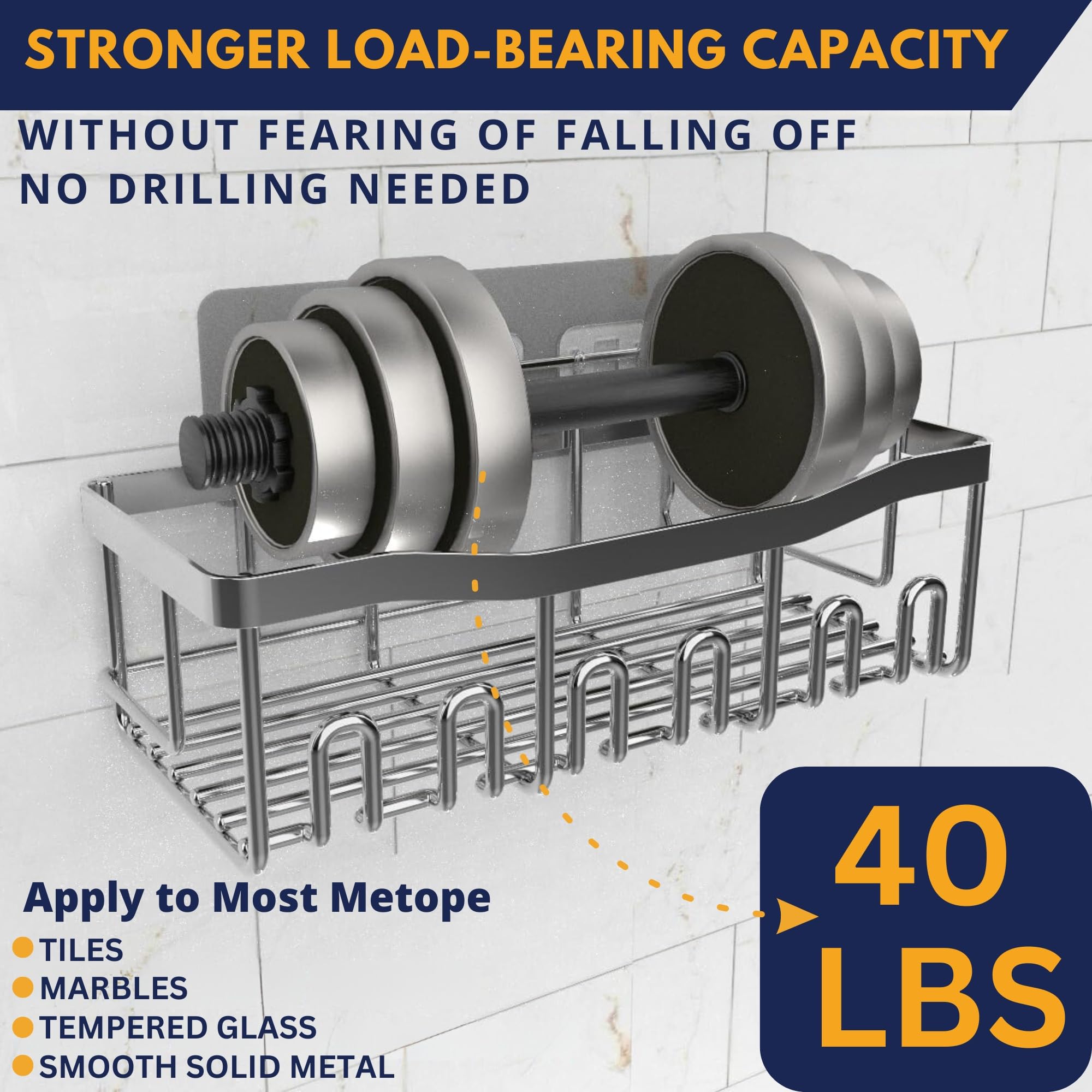 ASA ASA STORES Lot De 5 Paniers De Douche Adhésifs Antirouille à Suspendre Sans Perçage Avec 20 Crochets, Porte-savon, 4 Mousquetons En Acier Inoxydable - Rangement Mural Pour Cuisine Et Décoration