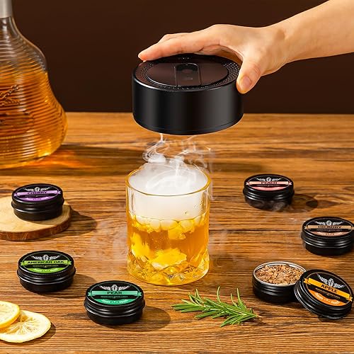 Miniatura 4 de Kit de ahumador eléctrico de whisky con barril de exhibición de madera, kit de ahumador de cóctel recargable con 6 virutas de madera de primera