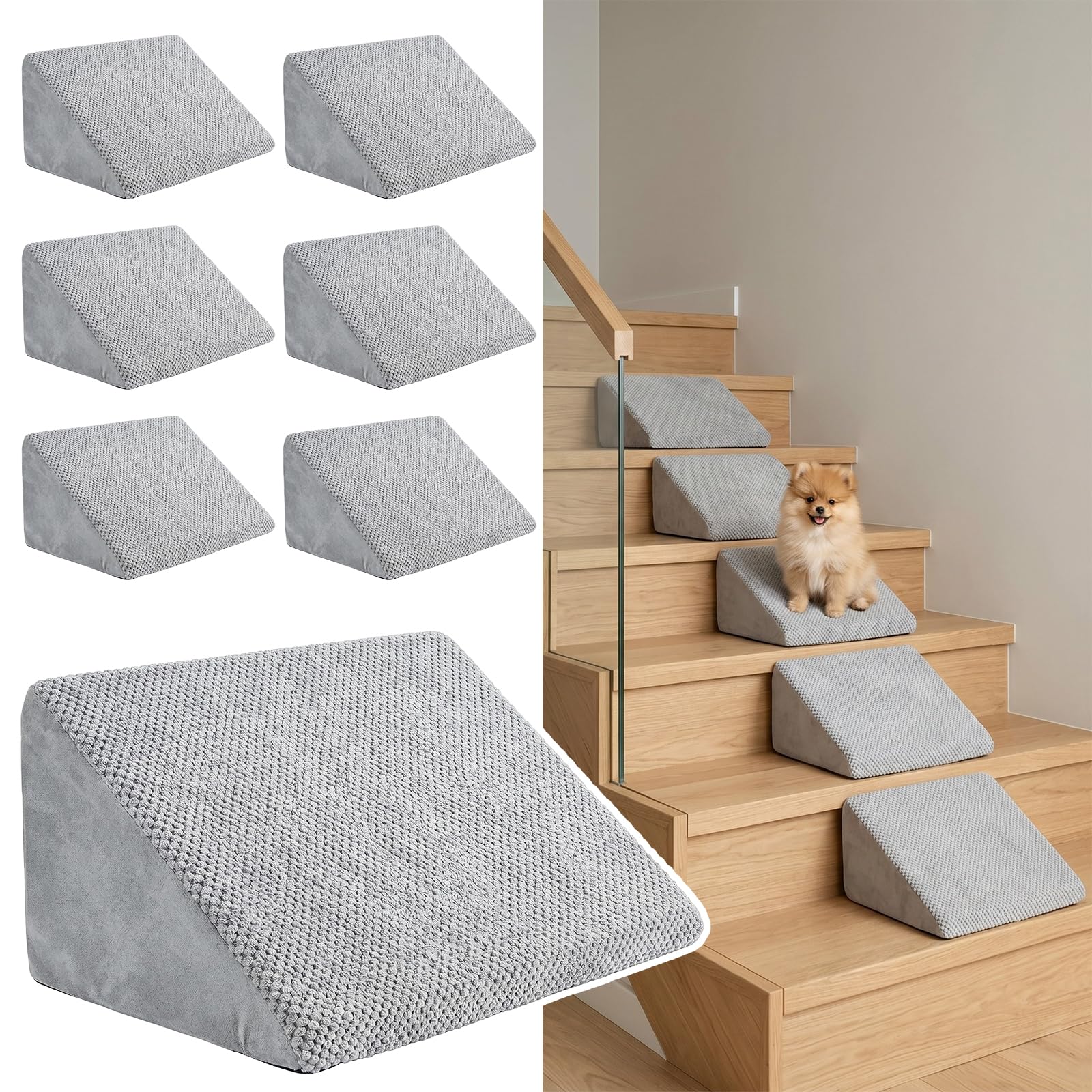 Scaletta per cani di piccola taglia, con rivestimento lavabile | Scaletta per animali domestici in schiuma 40D, per cani e gatti anziani, 6 pezzi, rivestimento antiscivolo e lavabile