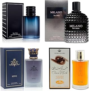 4-Piece Cologne for Men Includes Choco Musk/SE/King/Milano Scent of Woody, Spicy, Citrus & Aromatic eau de parfum Men Gift Set Each 100Ml for Daily Use