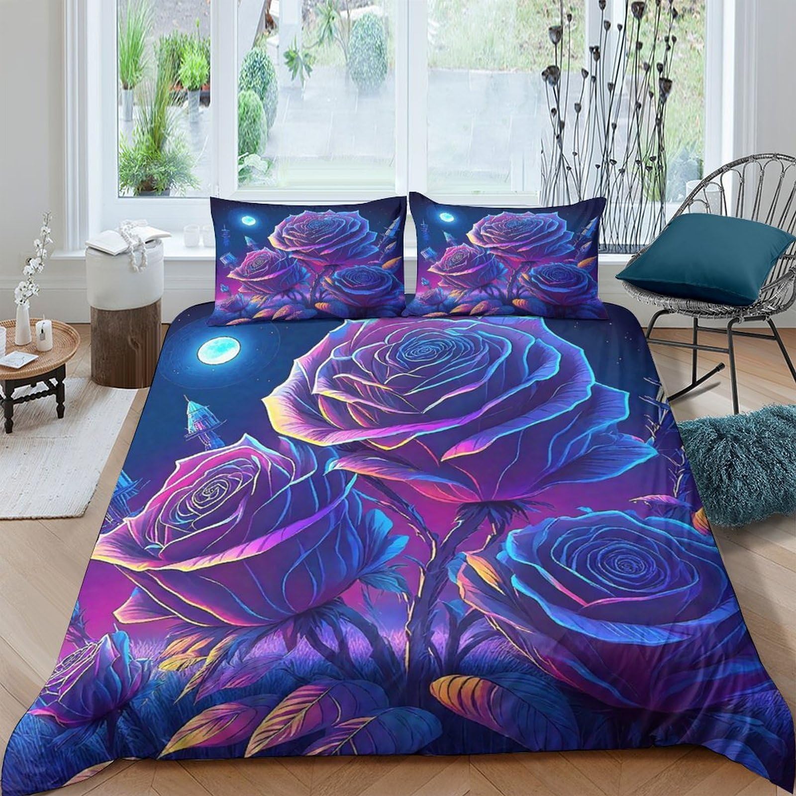 Housse de couette 200x200 plantes colorées 3 pcs ensemble de literie microfibre lit double