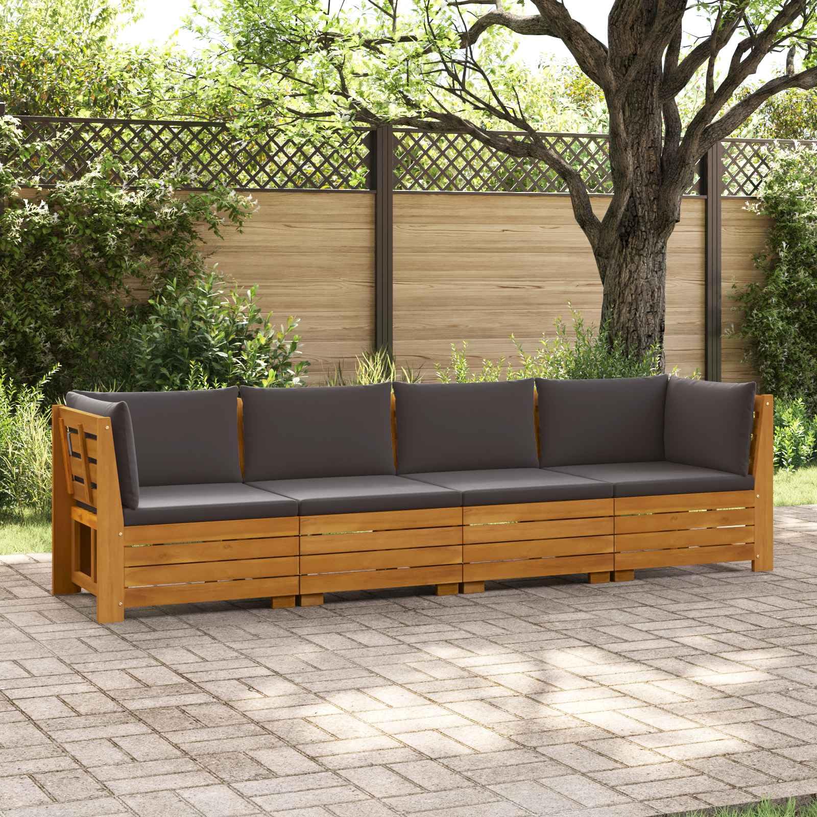 Outdoor-Sofagarnitur 4-Teilig Akazie Massivholz mit Kissen Braun