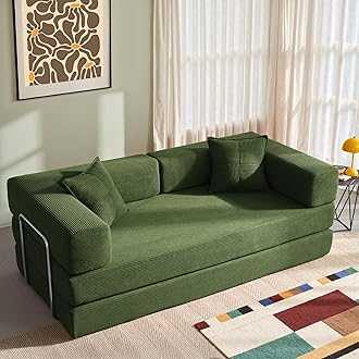 YINIX Foldable Sofa Bed, 78'' Folding Floor Couch, Compressed Convertable Sleeper Sofa, Memory Foam Couch with Pillow Back Support Armrest, 4-in-1 Futon Sofa Bed for Living Room, Green
