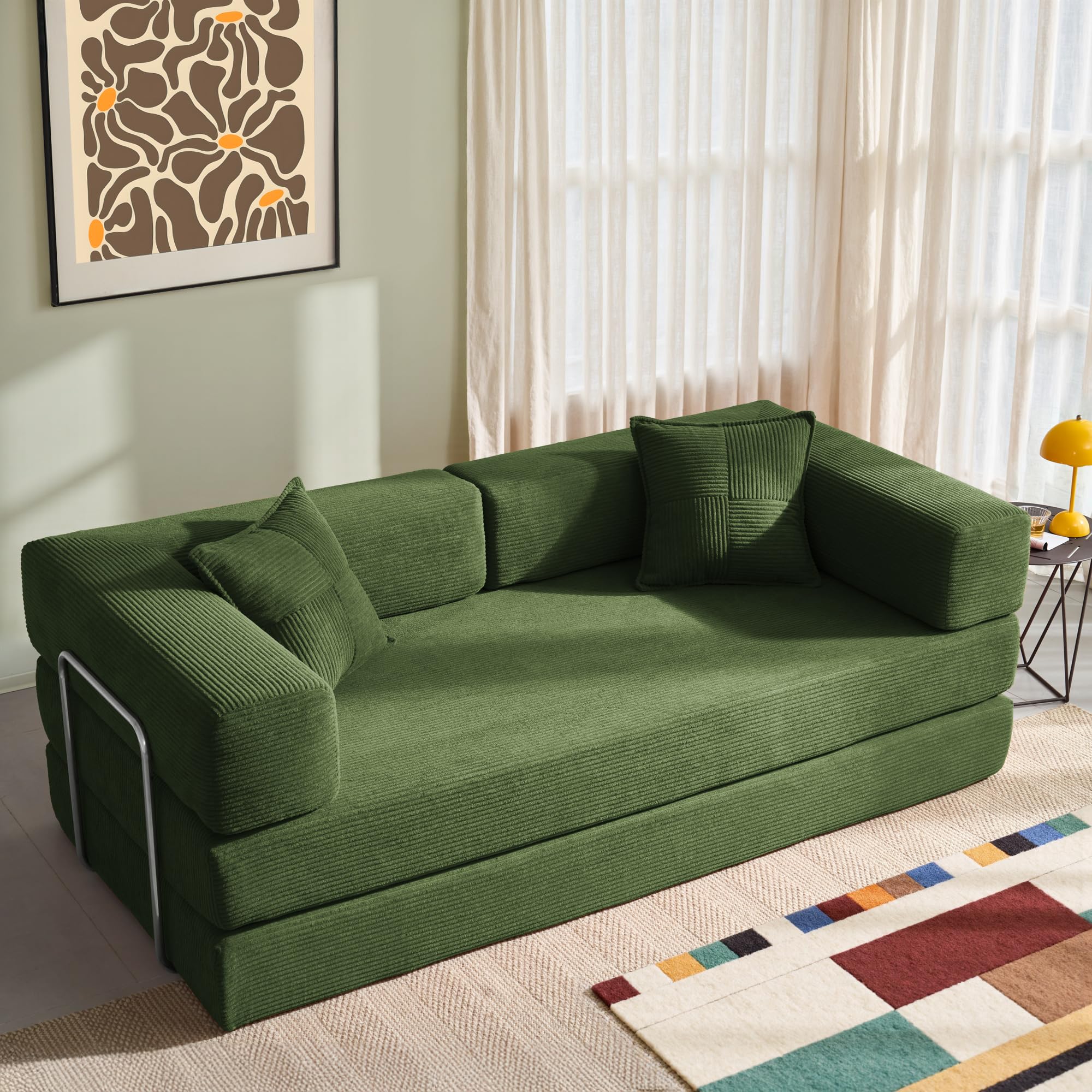 YINIX Foldable Sofa Bed, 78'' Folding Floor Couch, Compressed Convertable Sleeper Sofa, Memory Foam Couch with Pillow Back Support Armrest, 4-in-1 Futon Sofa Bed for Living Room, GreenGlobal Recycled StandardGlobal Recycled StandardGlobal Recycled Standard