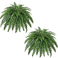 Dkaltm Set of 2 Large 45-Inch Artificial Boston Fern Bushes - UV-Resistant Faux Ferns, 55 Branches Each for Indoor Outdoor Decor