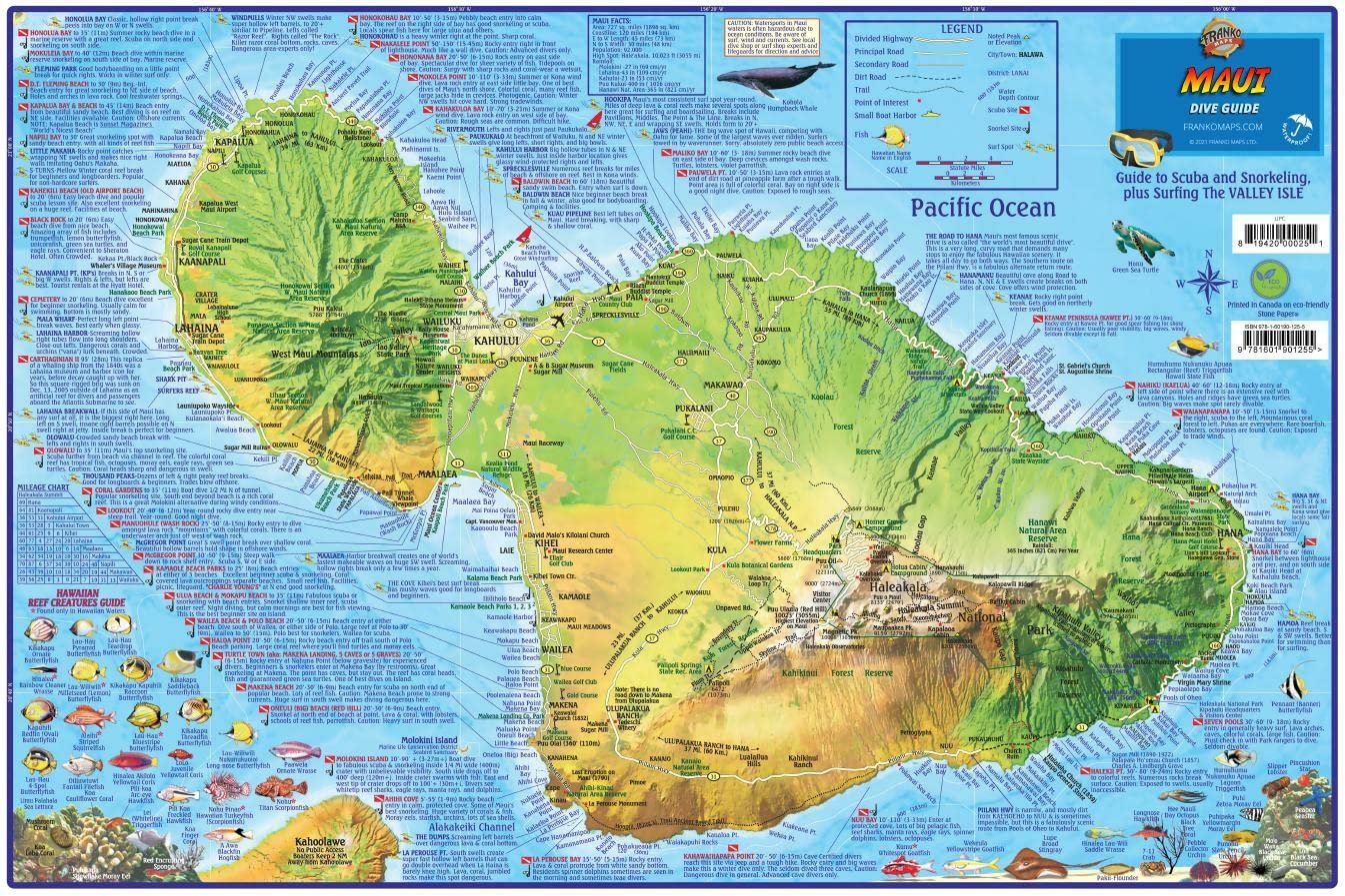 Maui Dive & Snorkeling Map Laminated Poster