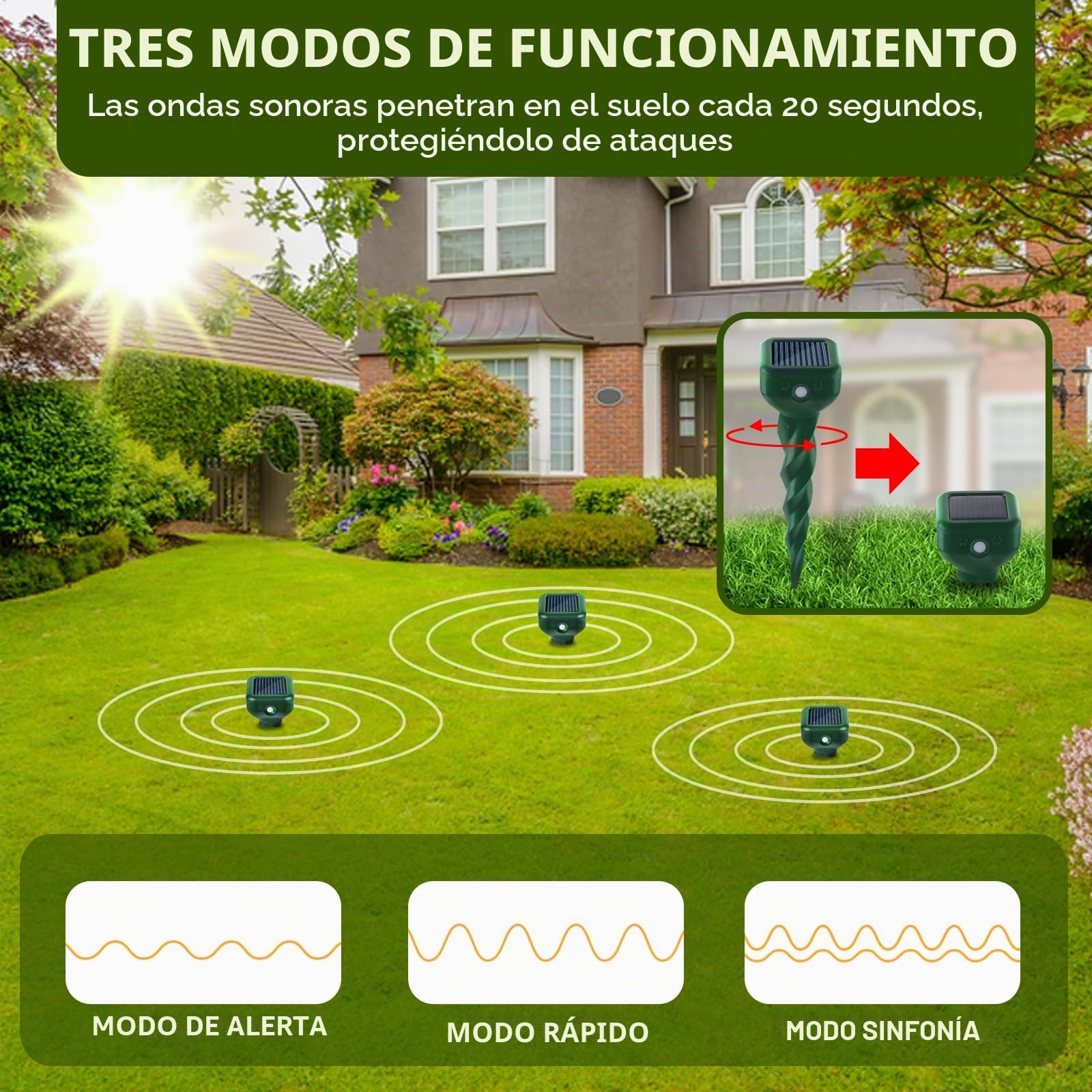 TEPENAR Juego de 2 repelentes de topos por ultrasonidos contra topos, ratones, serpientes, marmotas (IP65 impermeable) para jardín, césped, patio