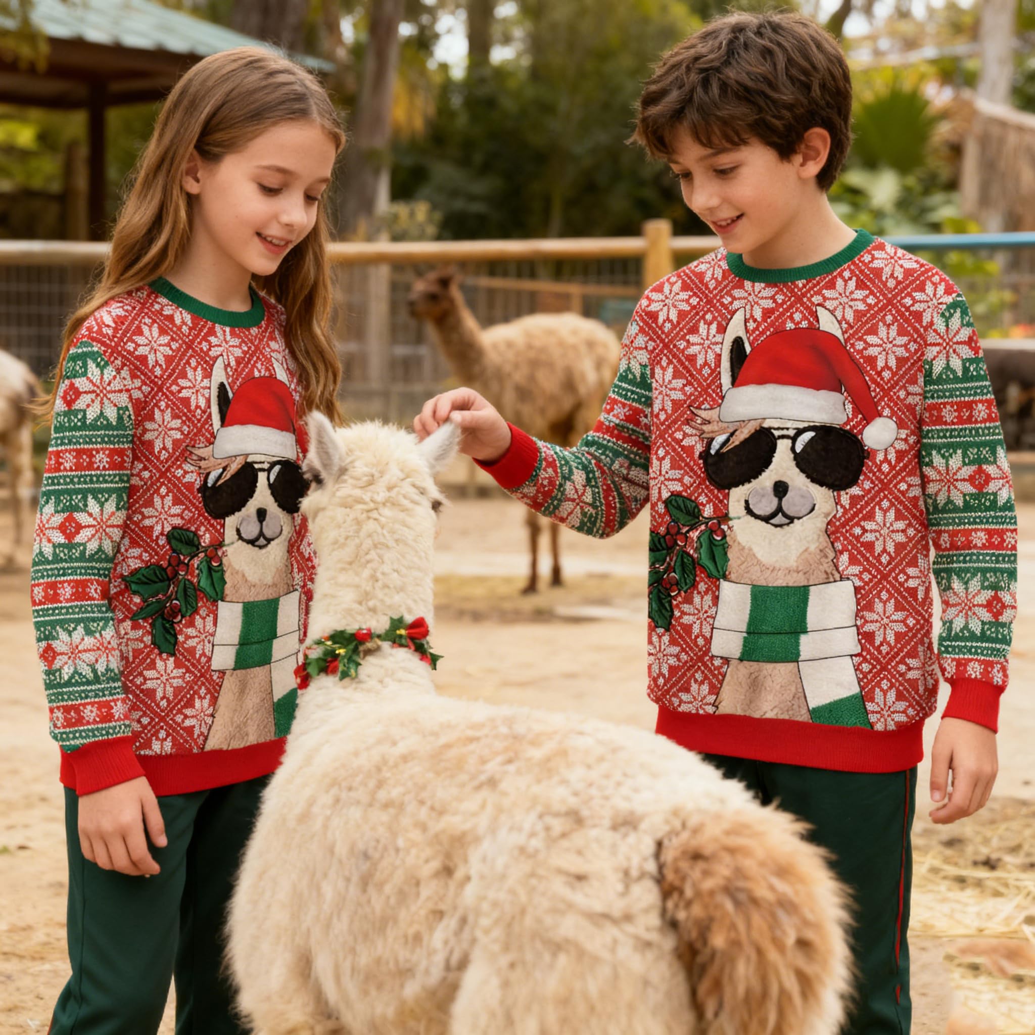 Loveternal Świąteczny sweter dziecięcy dziewczęcy świąteczny sweter chłopięcy bluza z długim rękawem topy okrągły dekolt pulower bluzy z kapturem na co dzień brzydki sweter wiek 7-14 lat prezenty dla