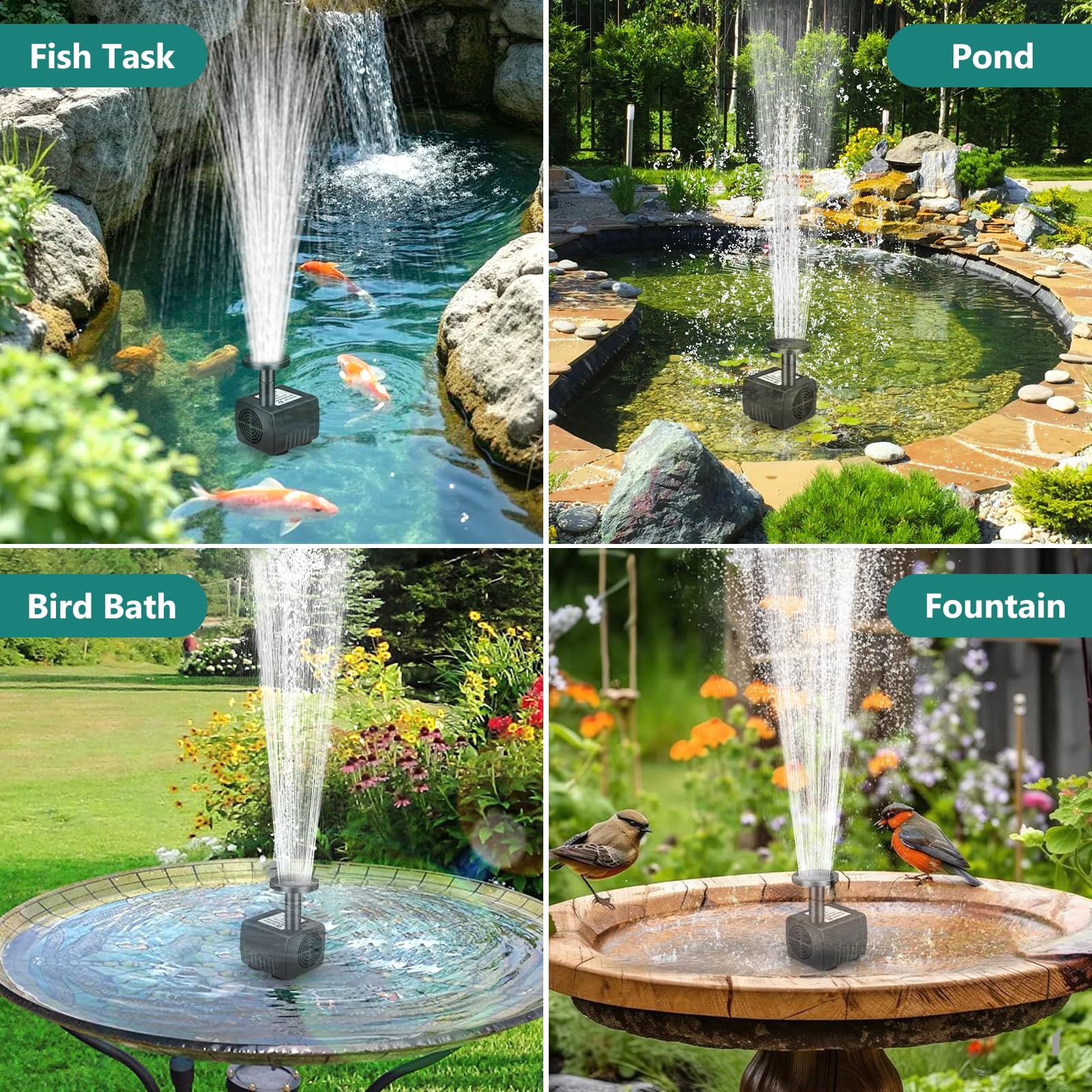 Fontana Solare,5W Pompa Solare per Laghetto,Fontana Solare per Esterna con 1,5 M Tubo,Pompa Solare da Giardino con 5 Ugelli per Abbeveratoio per Uccelli,Contenitori per Pesci,Stagno,Piscina
