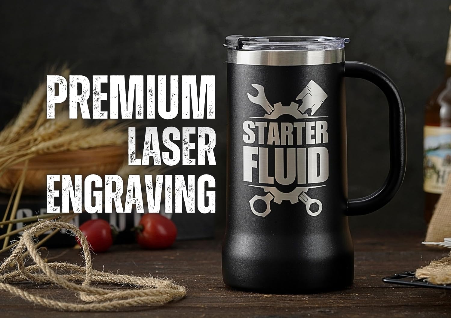 Onebttl Mechanic Gifts for Men, Car Guy Christmas Gifts, 24oz Stainless Steel Beer Stein, Starter Fluid