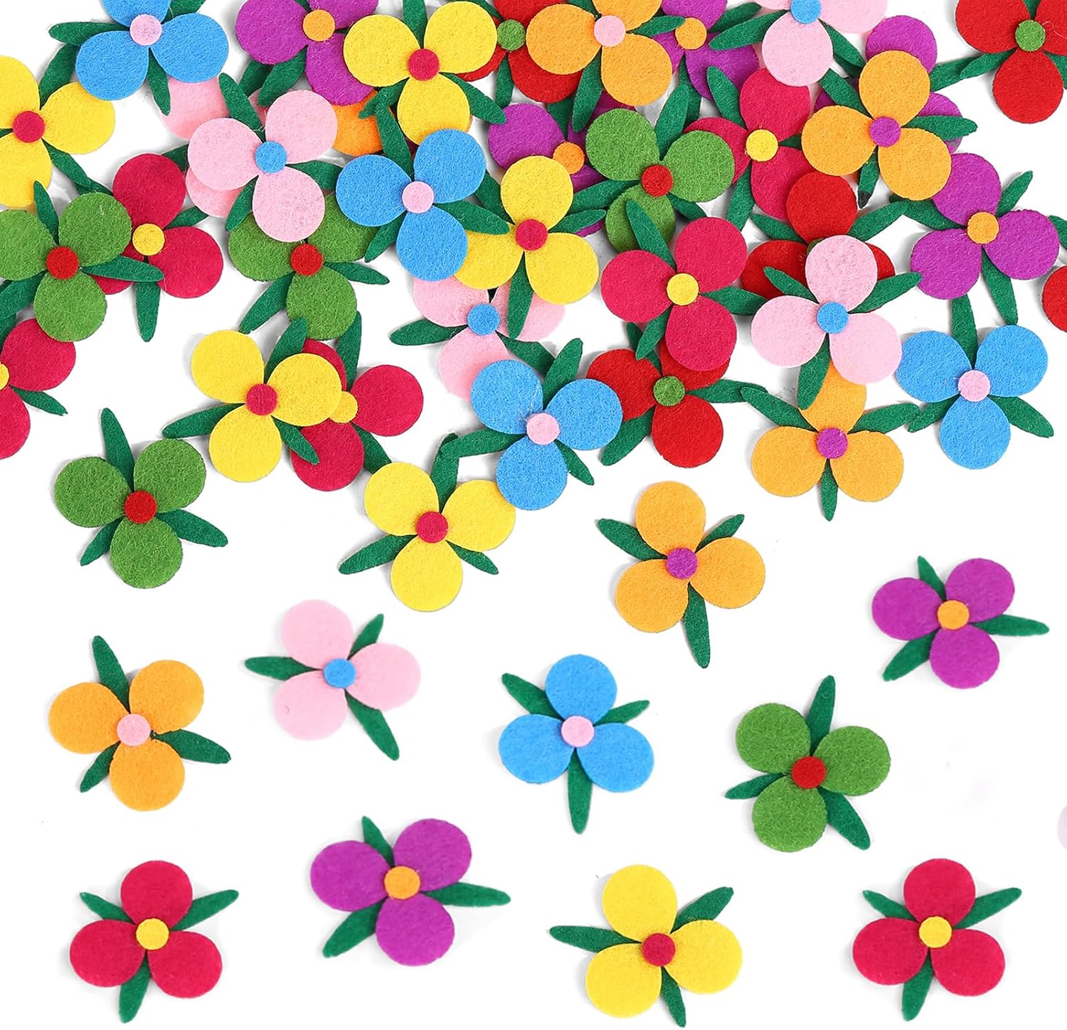 Naler 120pcs Assorted Felt Flowers, 1.1 Inch Three-Petal Fabric Embellishments for Crafts, Sewing, DIY Decor & Hair Clips