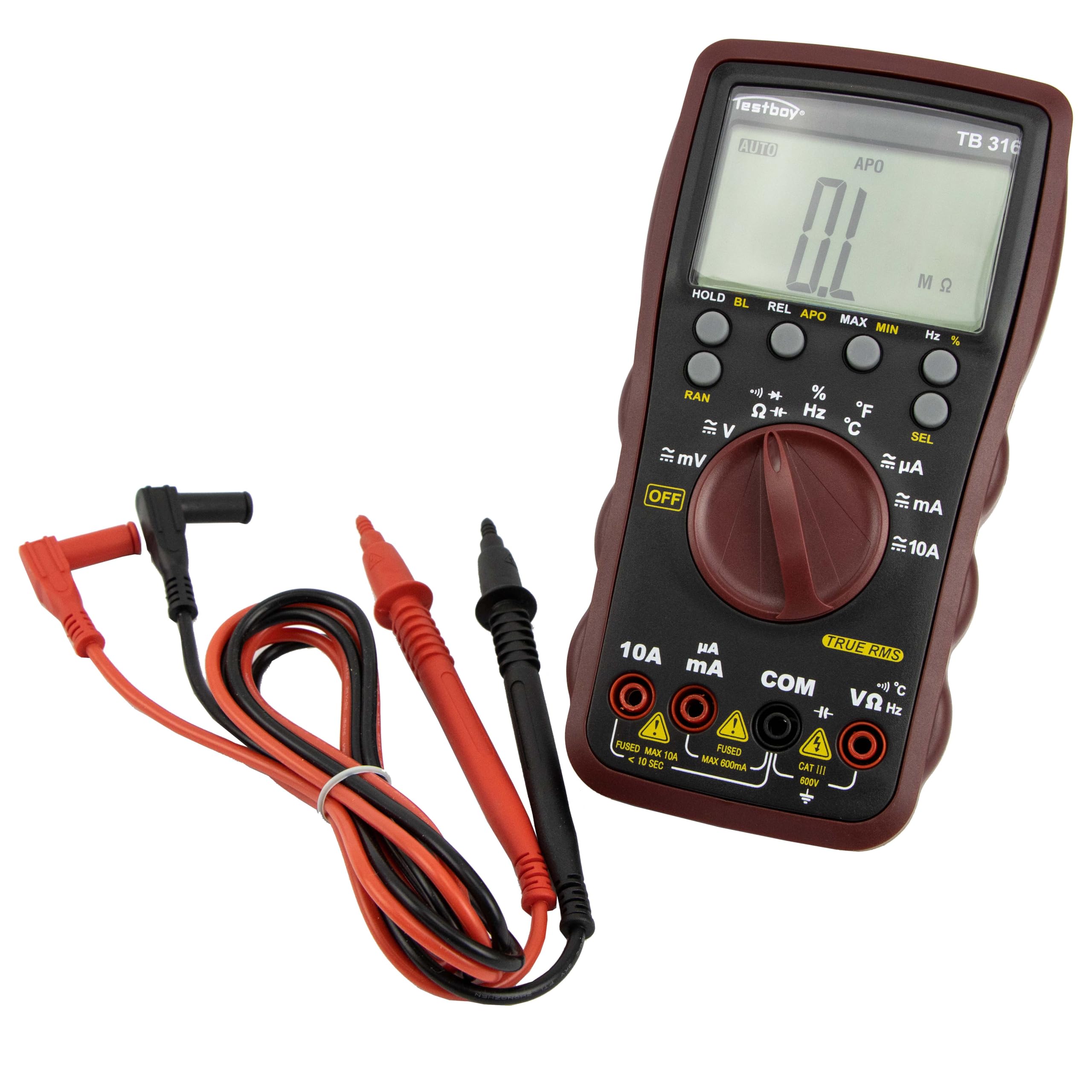 Multímetro digital Testboy 316 (multímetro digital para instalación eléctrica, display de 40 mm de fácil lectura con retroiluminación, prueba de continuidad y medida de resistencia)
