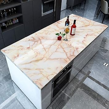 Wolpin Wall Stickers Marble Wallpaper Furniture (45 cm x 10 m) Jade Kitchen Counter, Cabinet Makeover, Almirah, Plastic & Wooden Tabletop, Wardrobe, PVC DIY Self Adhesive, Beige