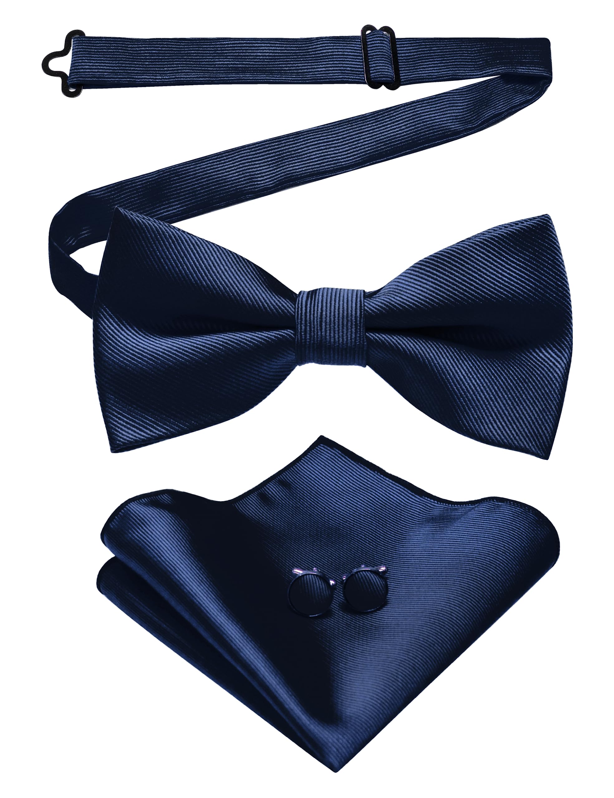 JEMYGINS Navy Blue Bow Tie Wedding Silk Bowtie and Pocket Square Hankerchief with Cufflinks Sets for Men(2)