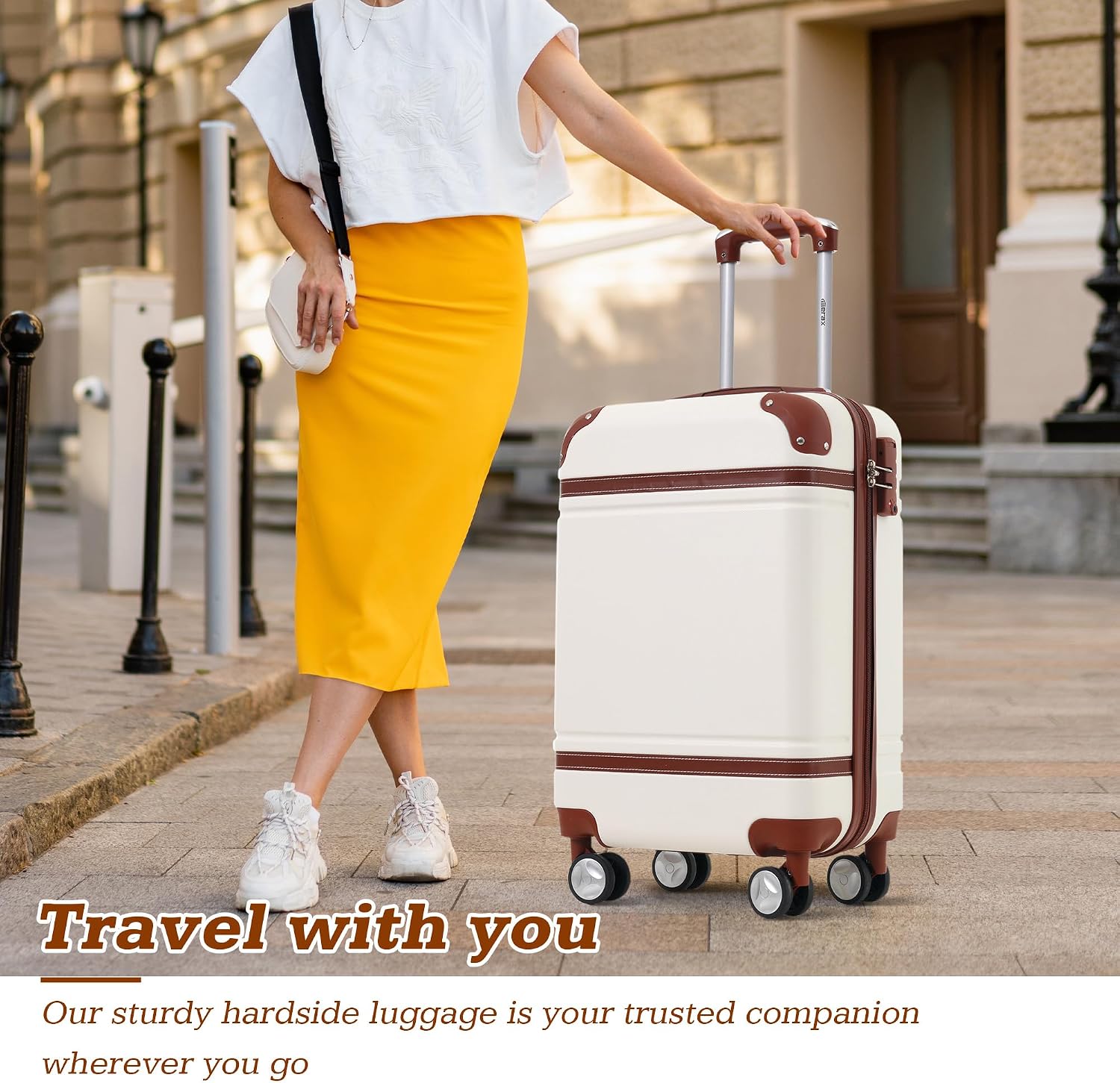 Merax Luggage Set,24 IN Hardside Suitcase with Duffel Bags,3 Piece Expandable Luggage with Spinner Wheels, Vintage Luggage with TSA Lock Lightweight,(White)