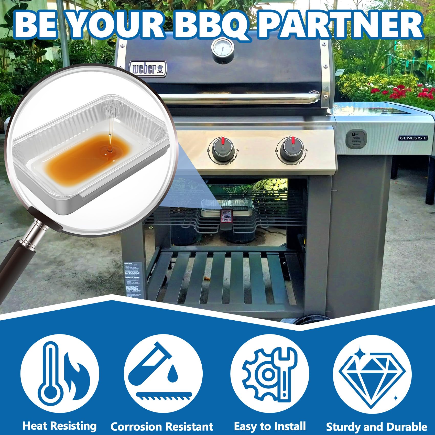 SafBbcue 93305 Bac récupérateur de graisse pour barbecue Weber Spirit e-210 e-220 e-310 e-320 e-330 Genesis II e-310 e-315 e-325 e-330 e-335 avec revêtement anti-goutte jetable
