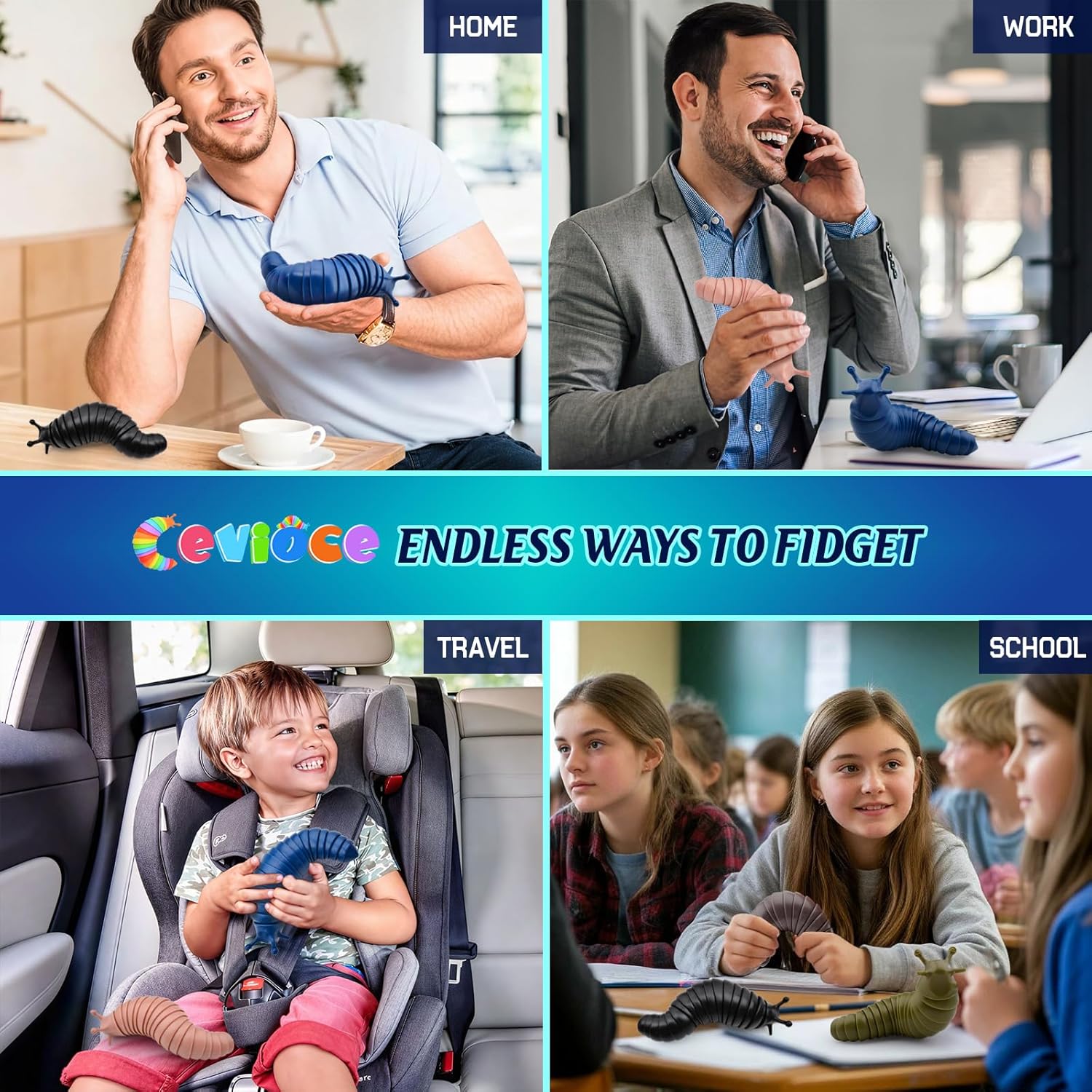 Cevioce Sensory Fidget Toys Adults Teens Kids 3Pcs Cool Gadgets Desk Fidget Slug Toys Sensory Toy for Autism ADHD Anxiety Stress Relief Toys Christmas Stocking Stuffer Gifts for Men Boys - Image 3